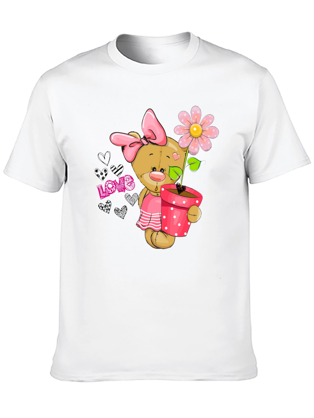 Cute Bear with Flower Pot Graphic Tee