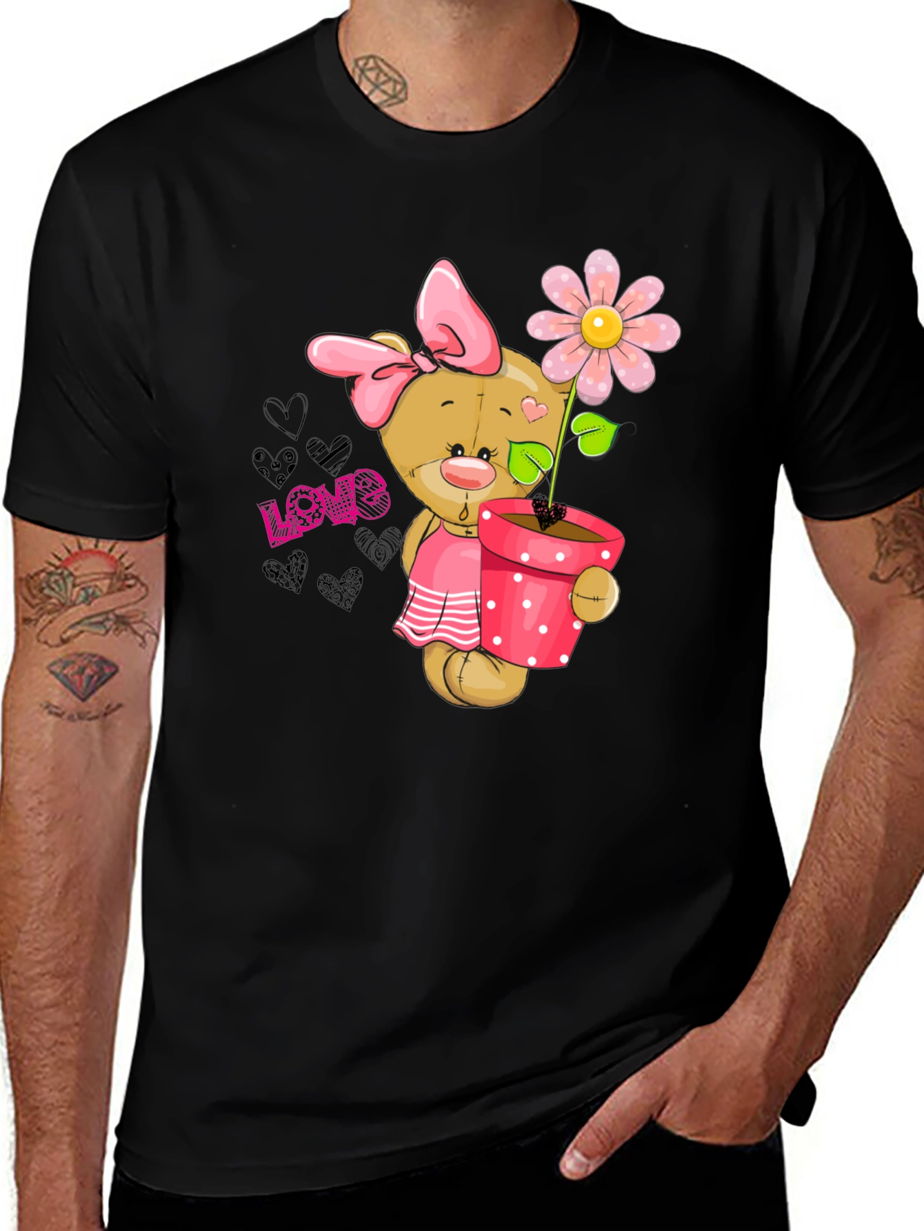 Cute Bear with Flower Pot Graphic Tee