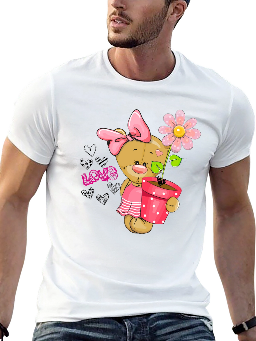 Cute Bear with Flower Pot Graphic Tee