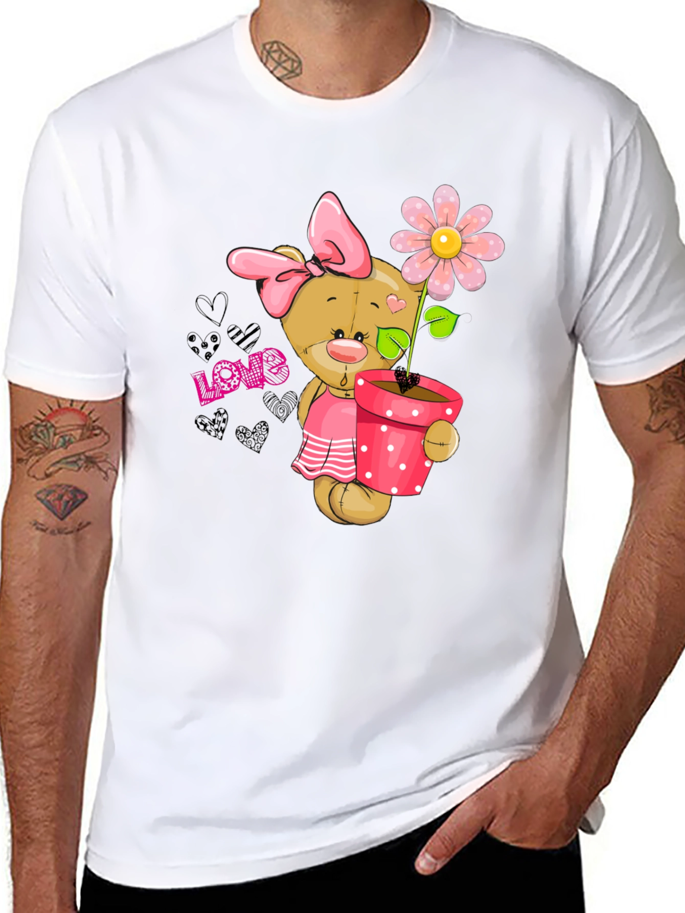 Cute Bear with Flower Pot Graphic Tee