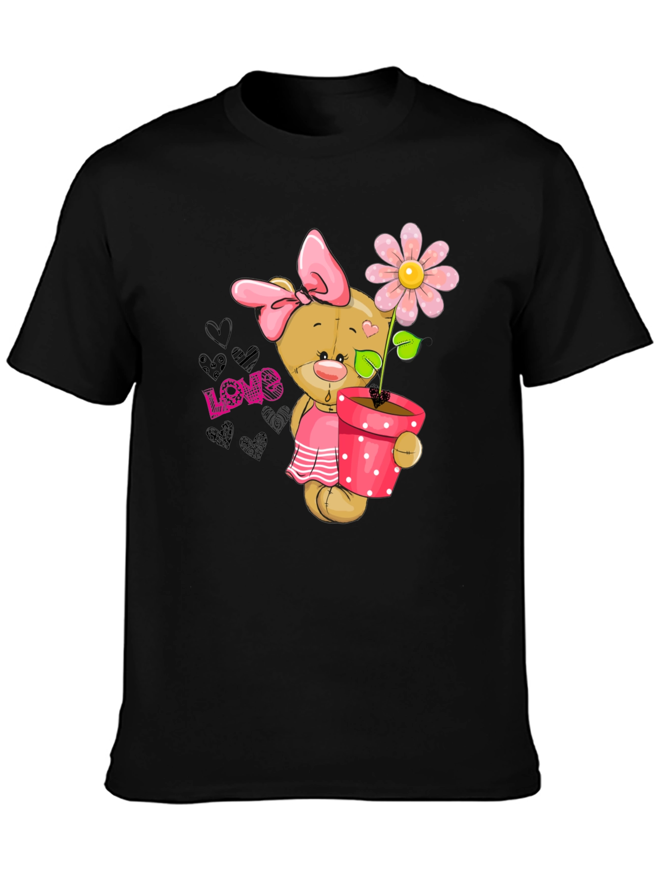 Cute Bear with Flower Pot Graphic Tee