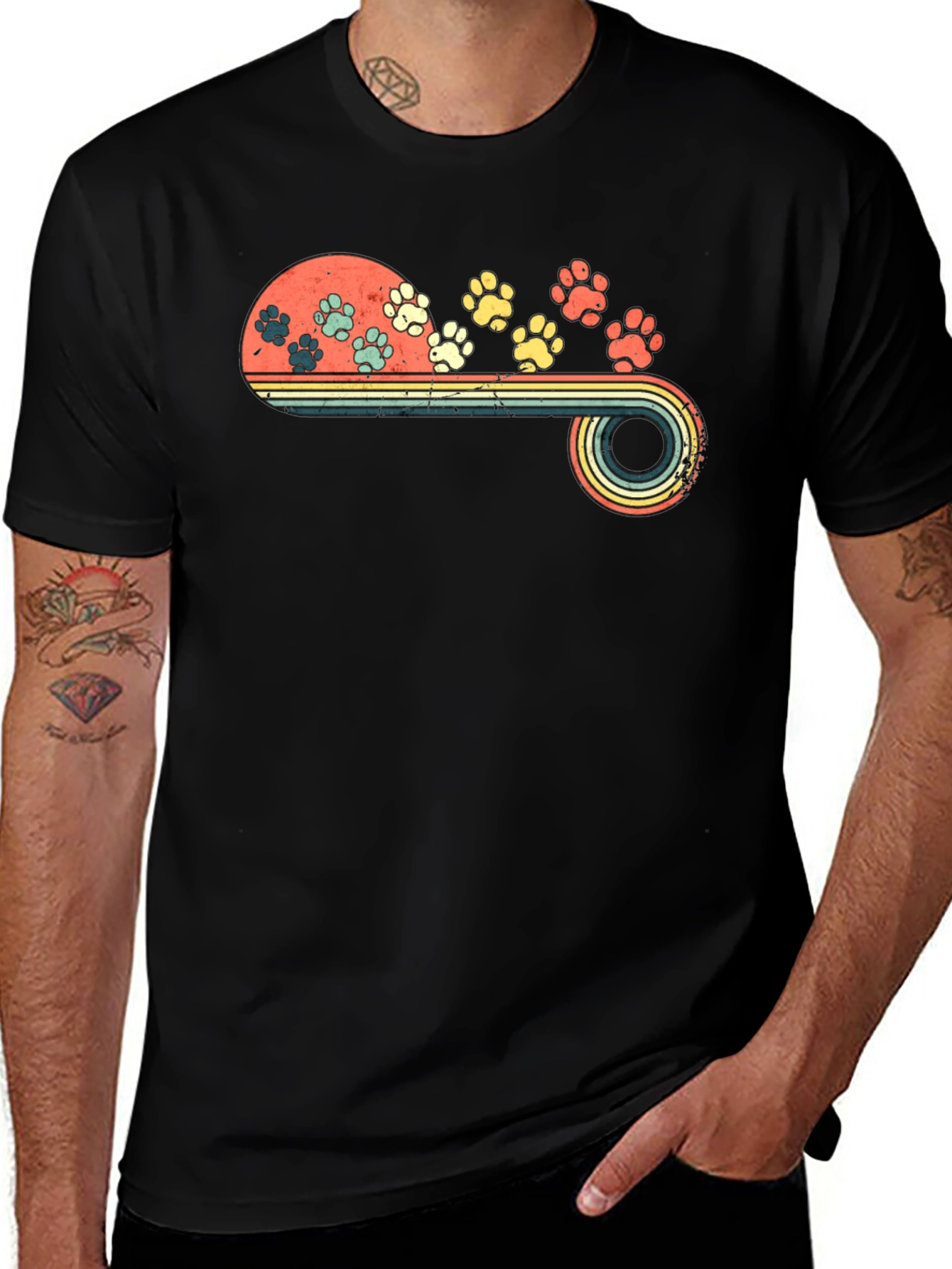 Retro Paw Print T-Shirt - Vintage Style Pet Lover Tee