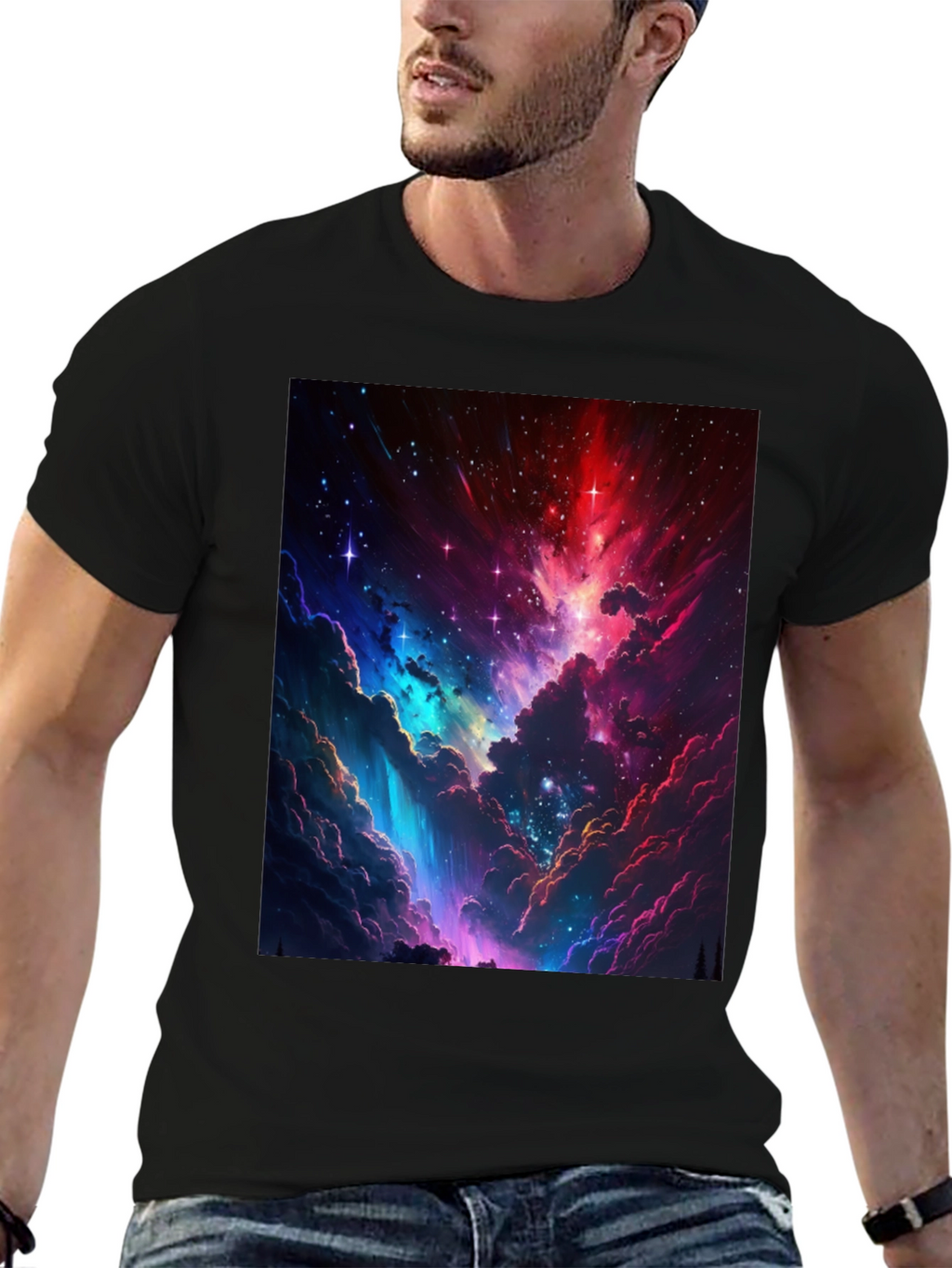 Nebula Print Black T-Shirt: Stellar Style