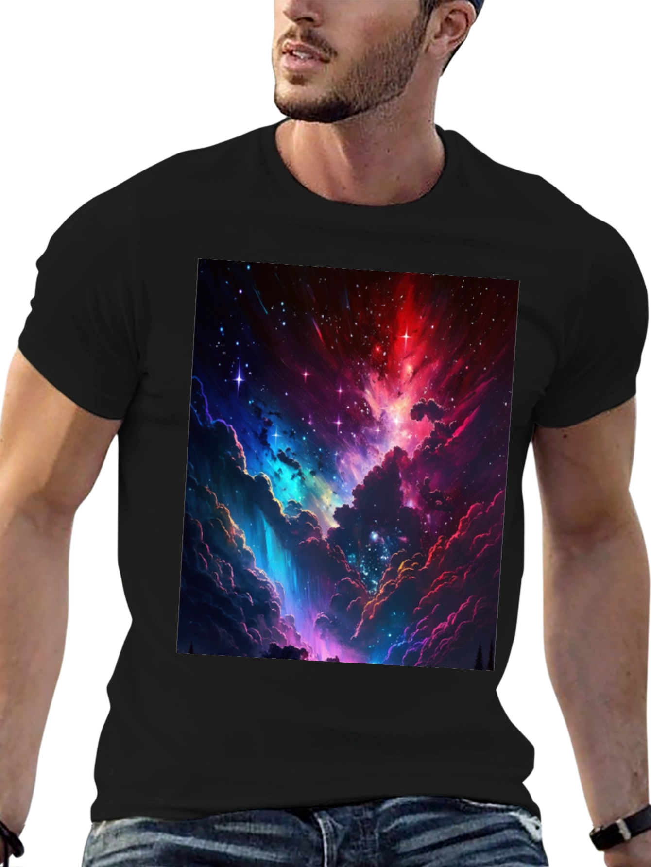 Nebula Print Black T-Shirt: Stellar Style