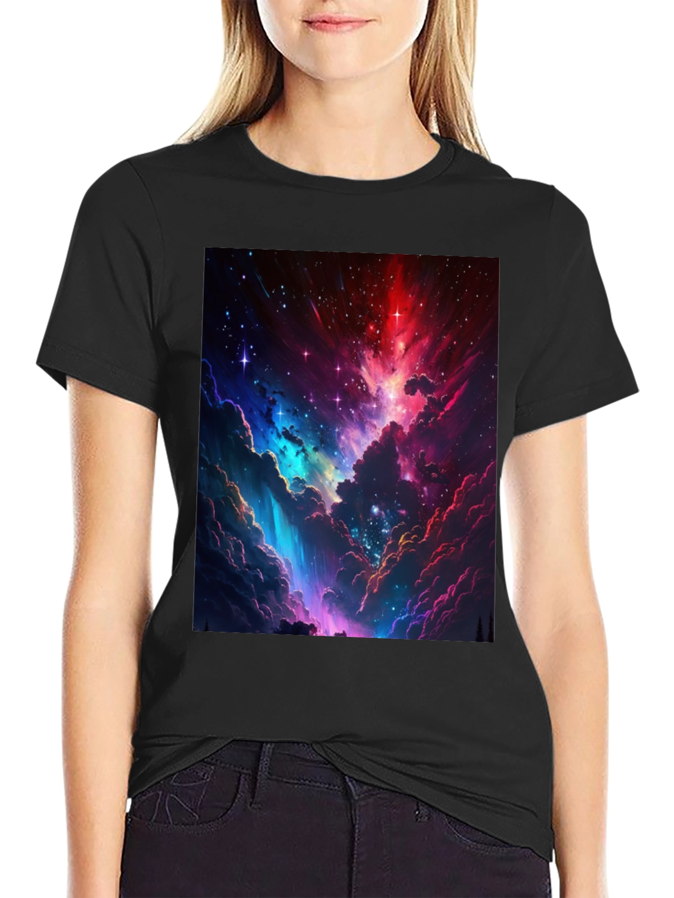 Nebula Print Black T-Shirt: Stellar Style