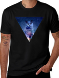 Galaxy Cat Triangle Mens Black T-Shirt
