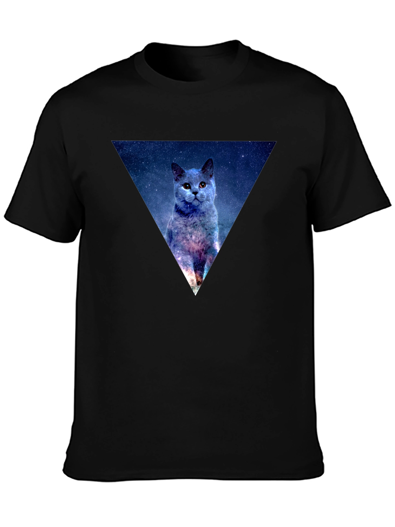 Galaxy Cat Triangle Mens Black T-Shirt