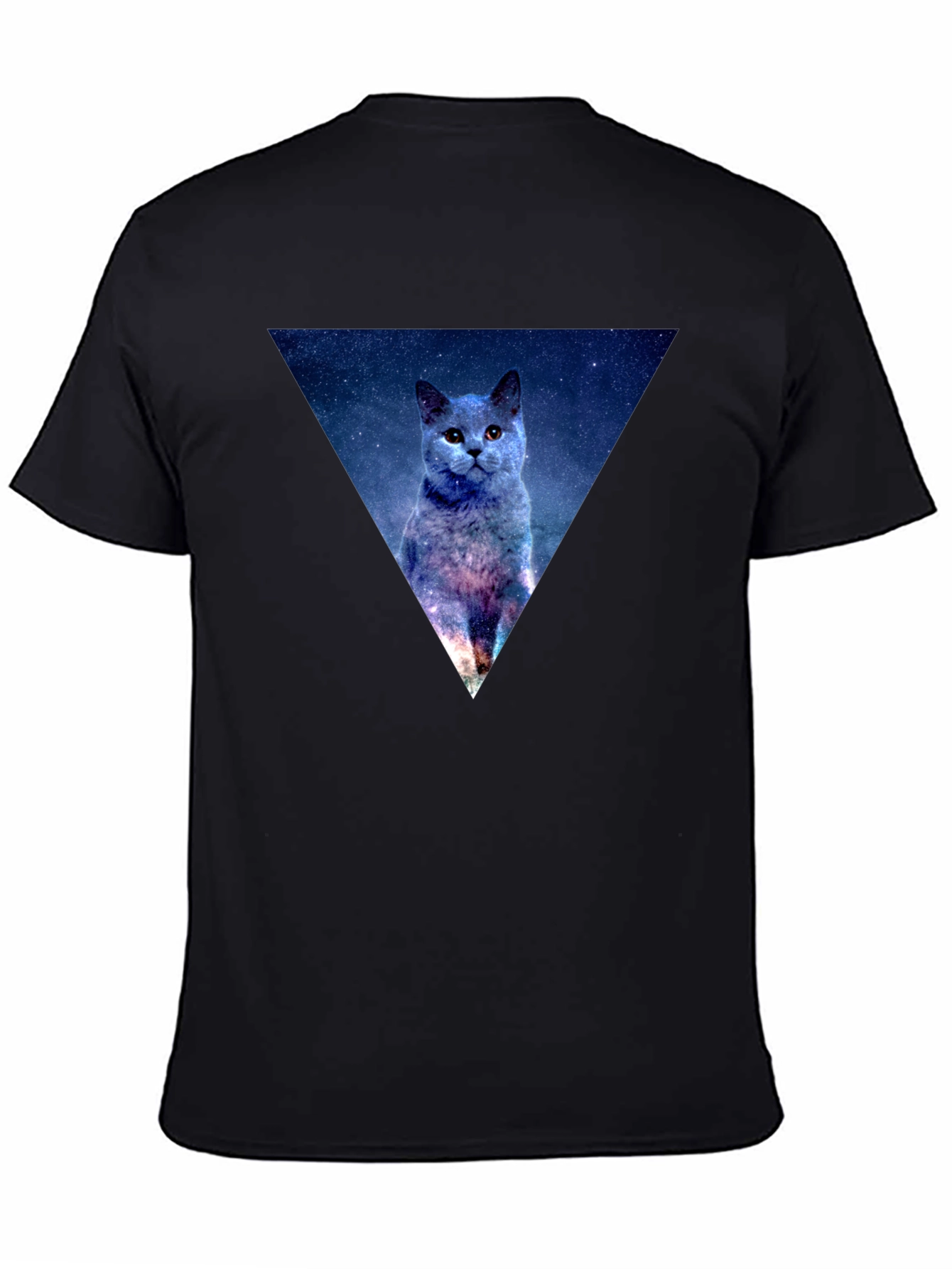 Galaxy Cat Triangle Mens Black T-Shirt