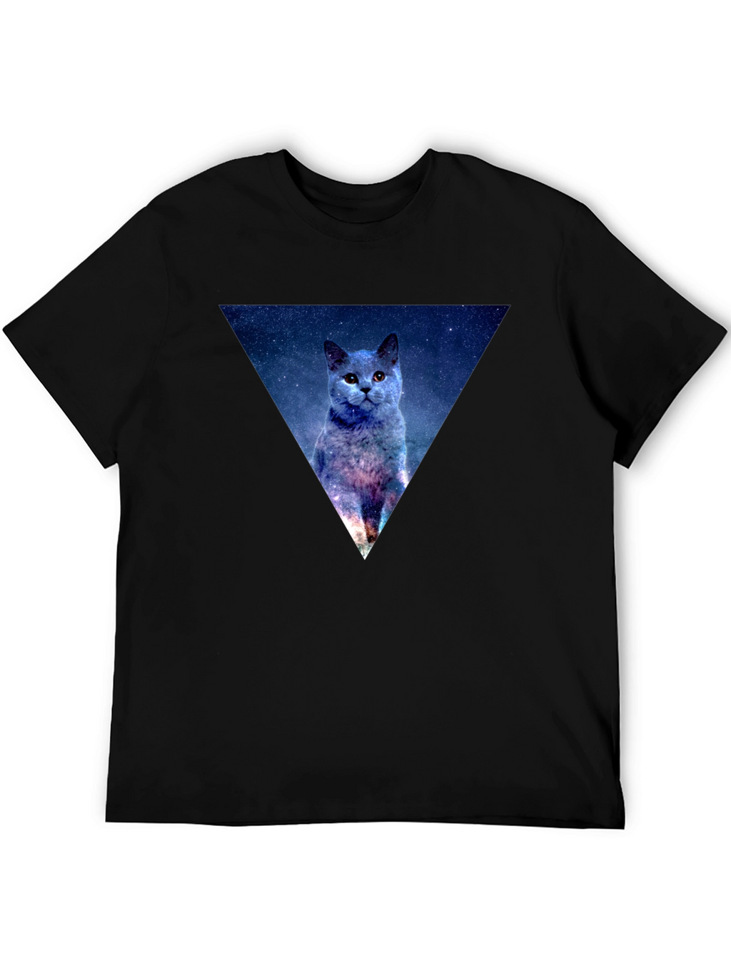 Galaxy Cat Triangle Mens Black T-Shirt