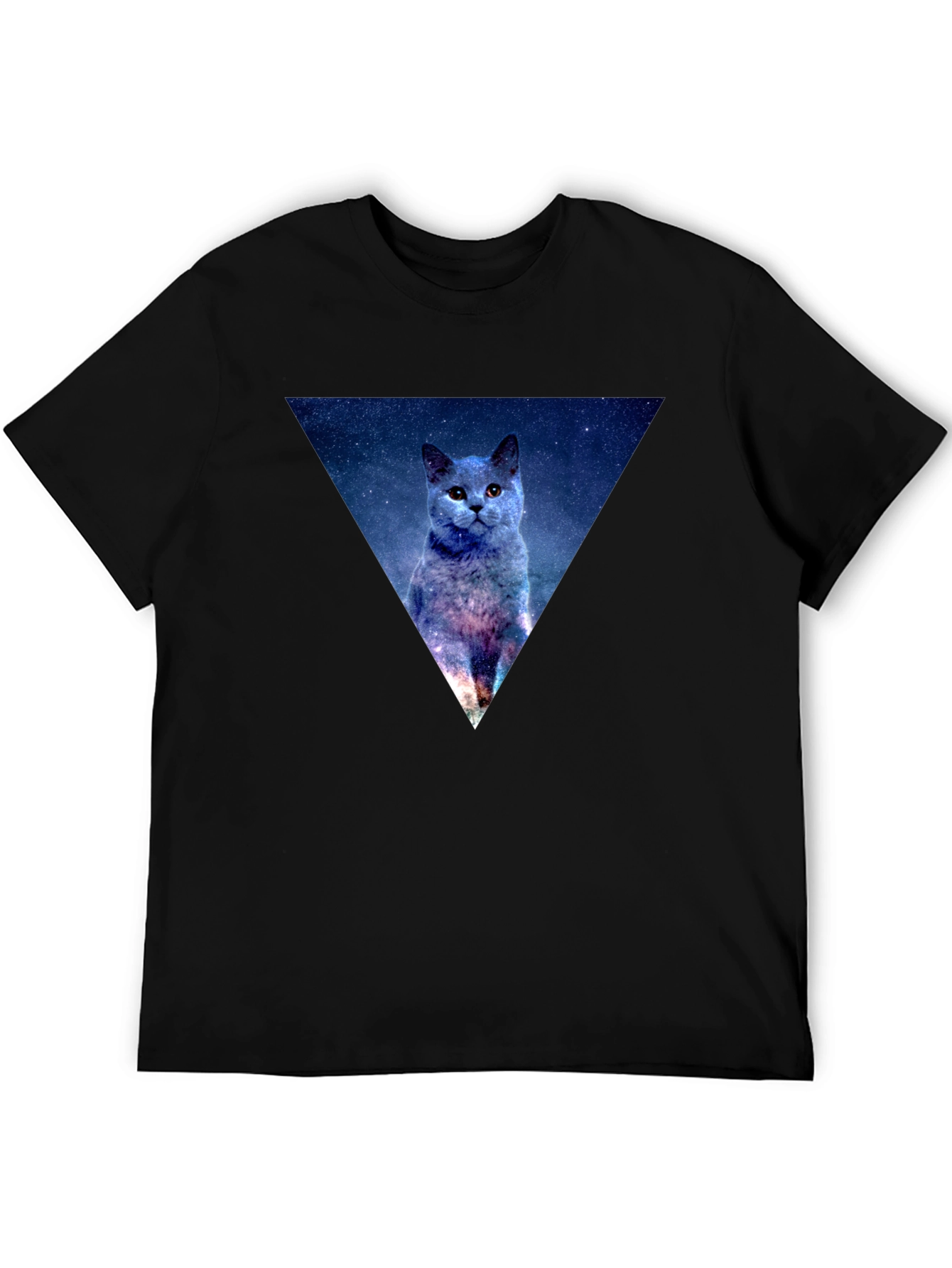 Galaxy Cat Triangle Mens Black T-Shirt