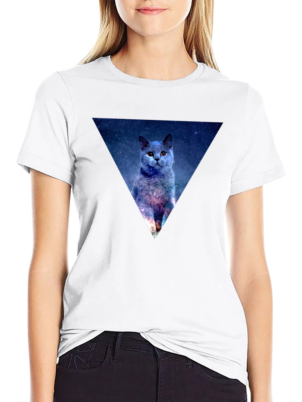 Galaxy Cat Triangle Mens Black T-Shirt