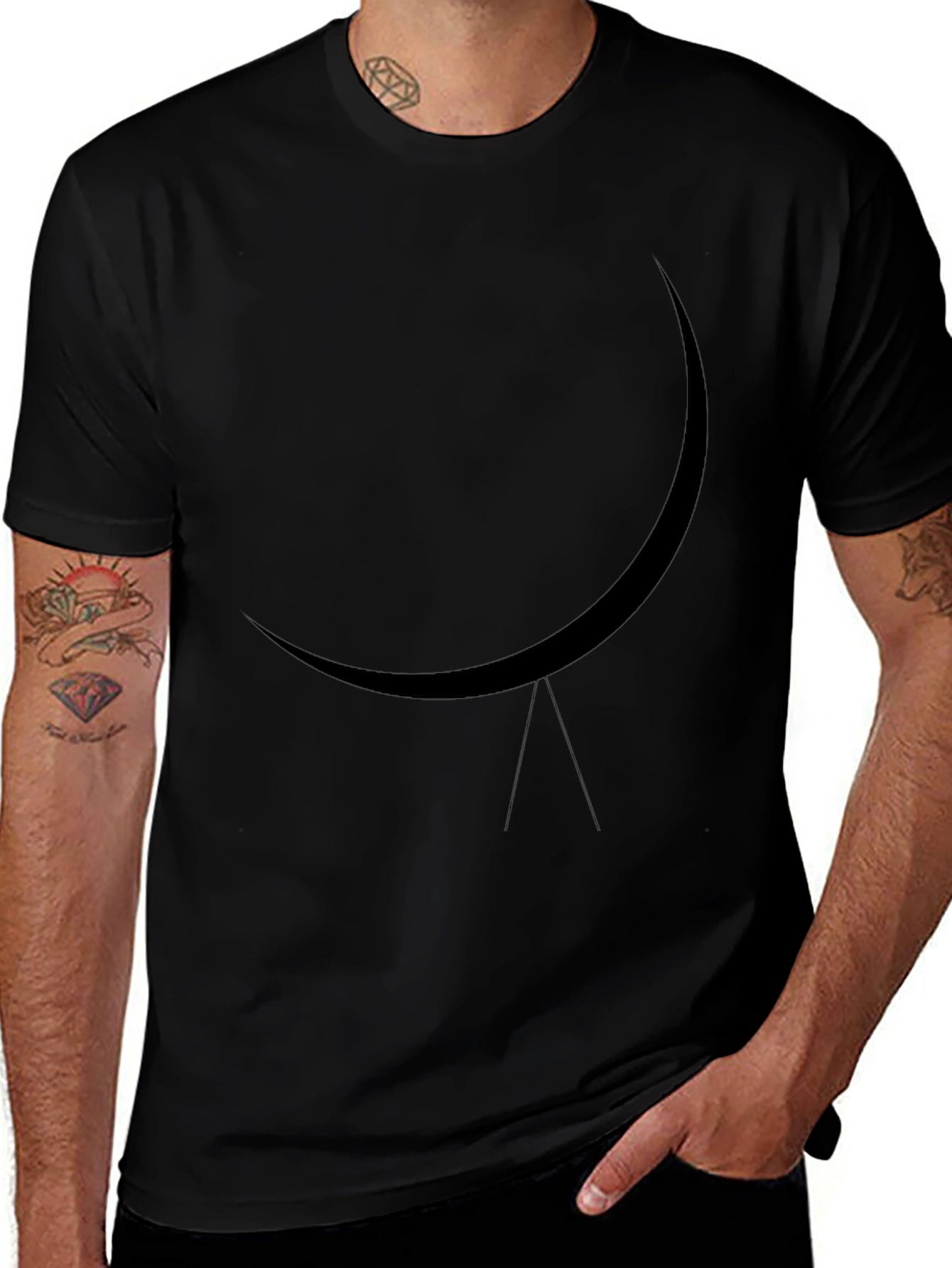 Minimalist Crescent Moon Black T-Shirt