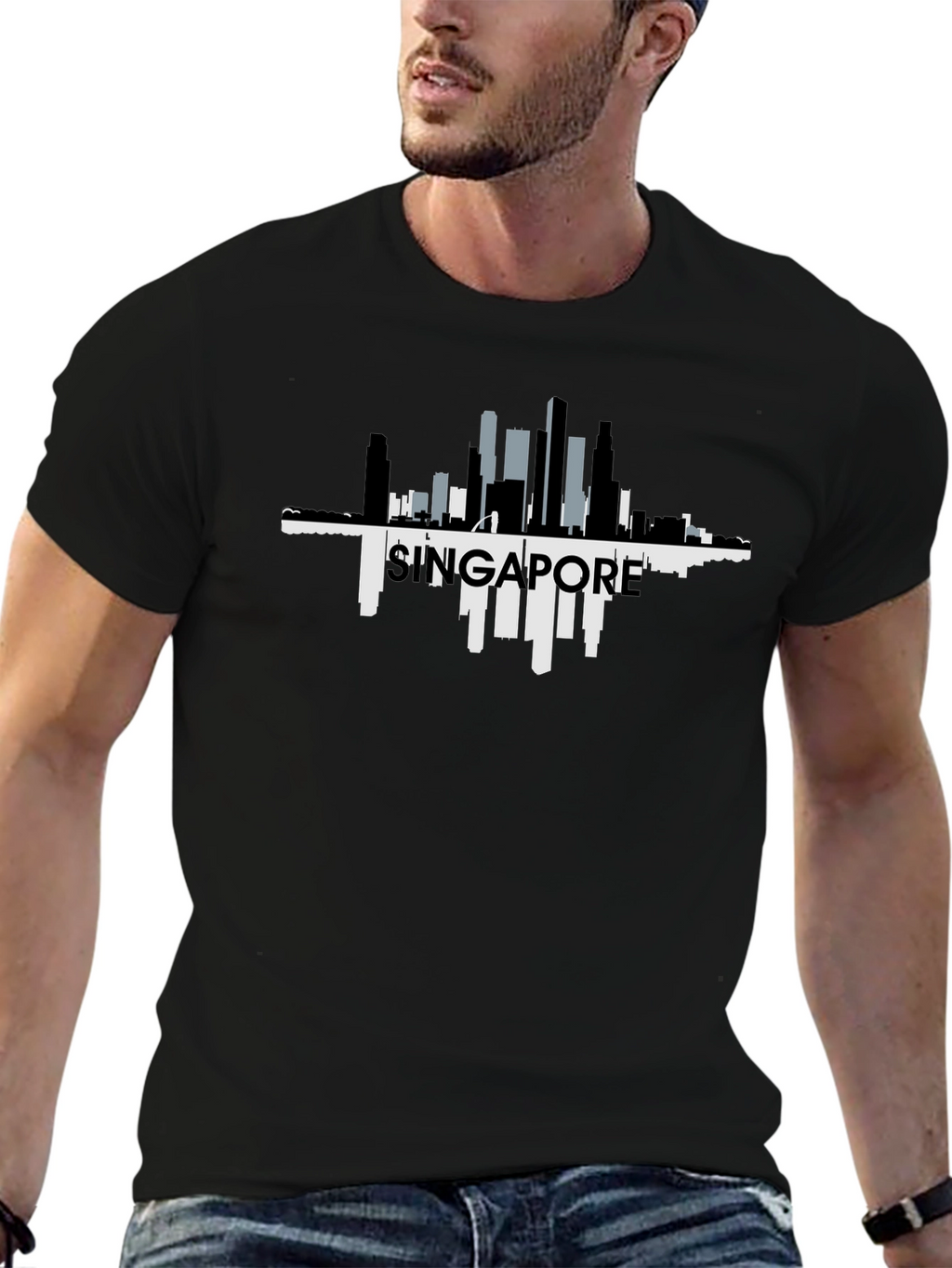 Singapore Skyline Black T-Shirt