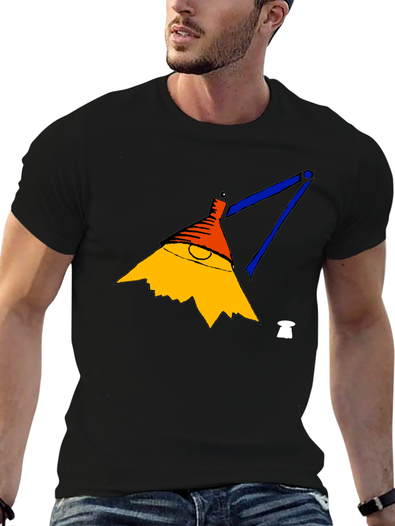 Mens Black T-Shirt with Cartoon Lamp Graphic