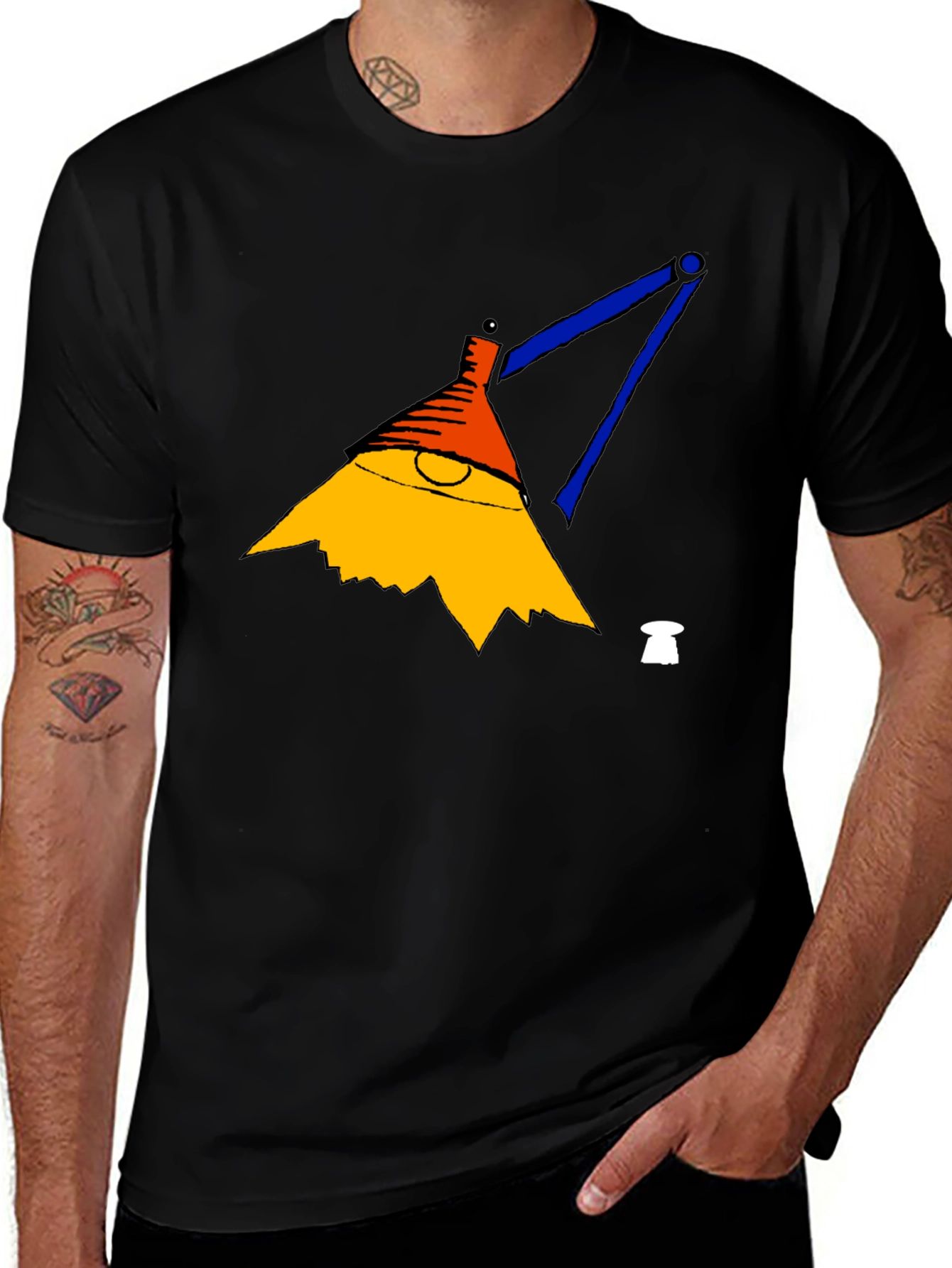 Mens Black T-Shirt with Cartoon Lamp Graphic