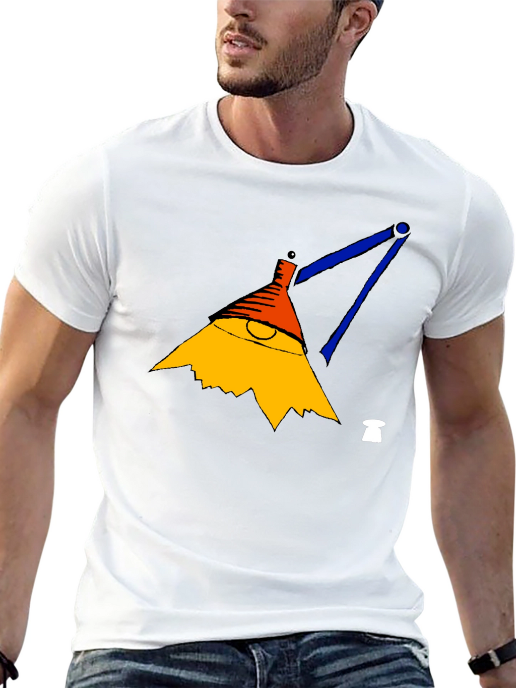 Mens Black T-Shirt with Cartoon Lamp Graphic
