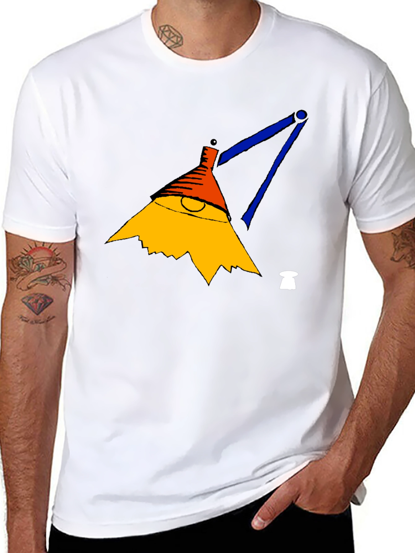 Mens Black T-Shirt with Cartoon Lamp Graphic