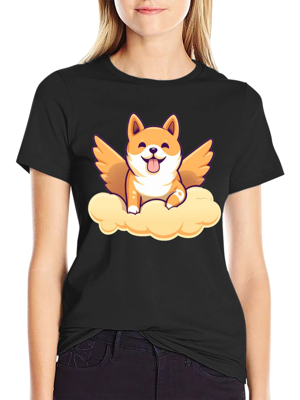 Dog Angel Graphic Tee - Black T-Shirt