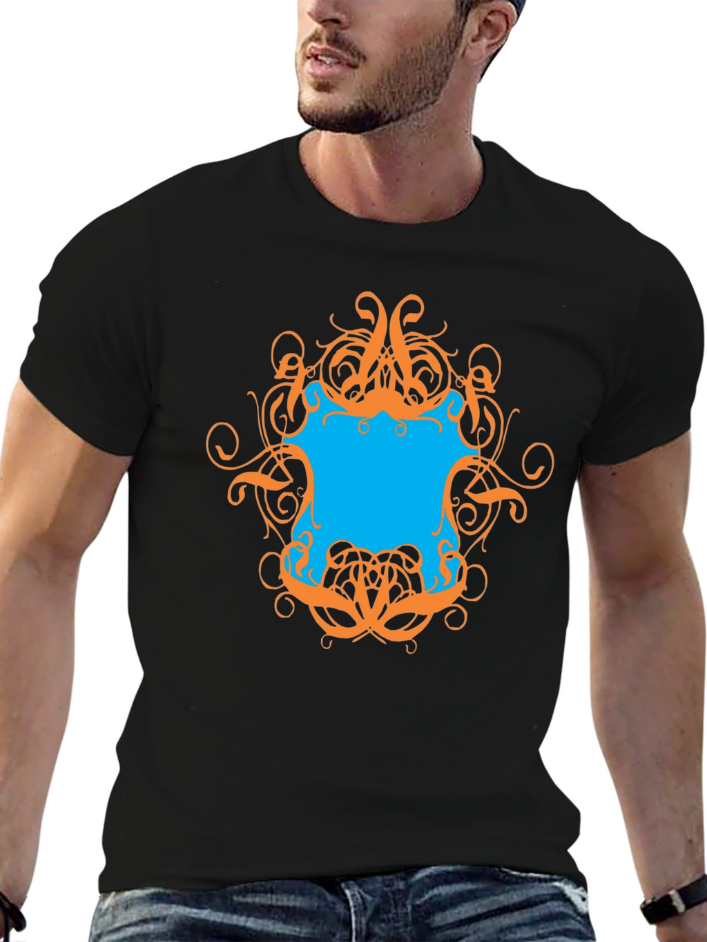 Graphic Tee - Black T-Shirt with Ornamental Design
