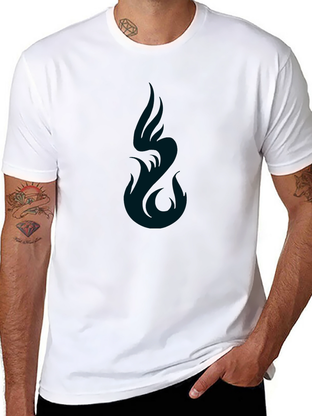 Mens Black Graphic Tee - Abstract Flame Design