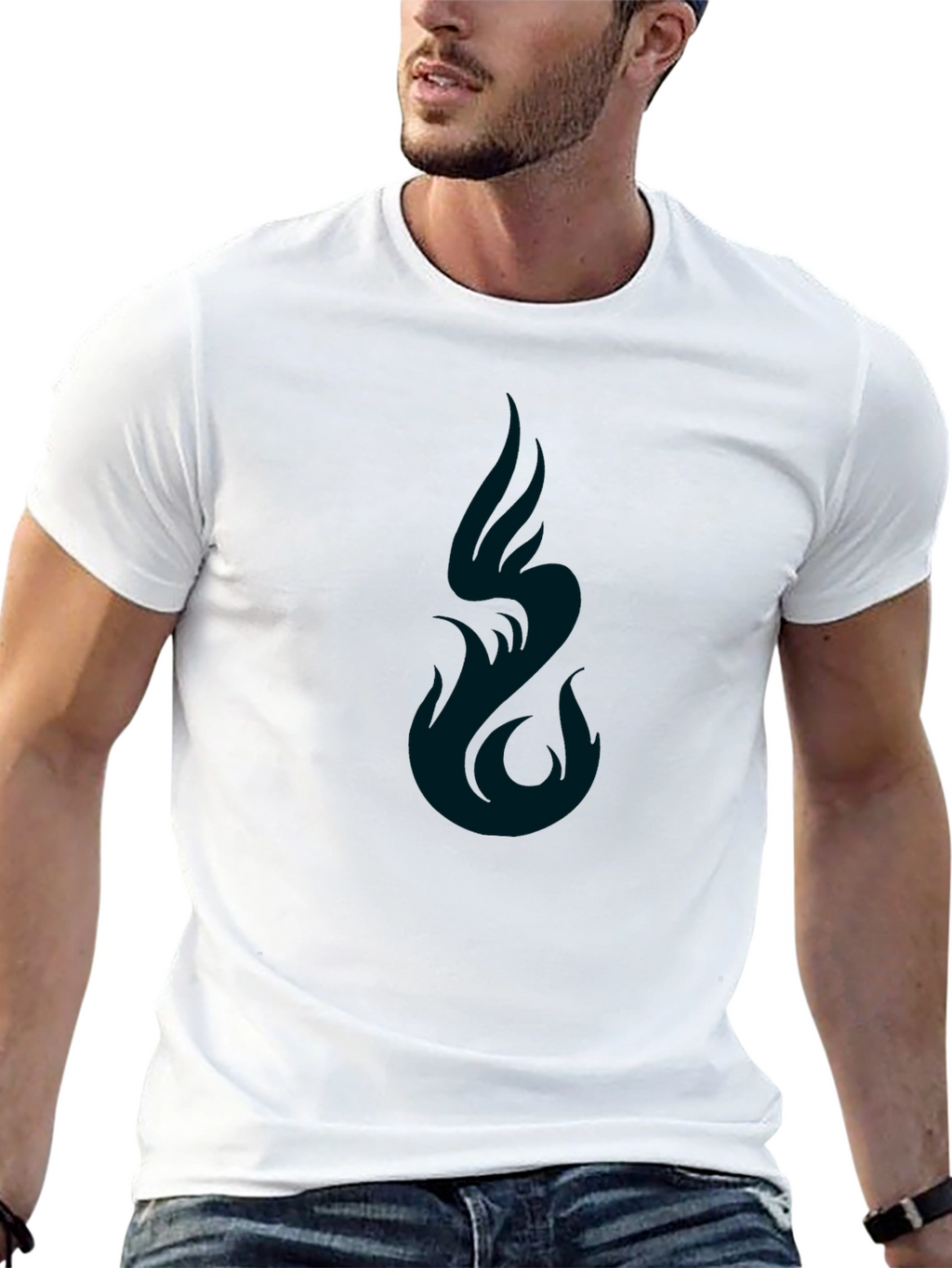 Mens Black Graphic Tee - Abstract Flame Design