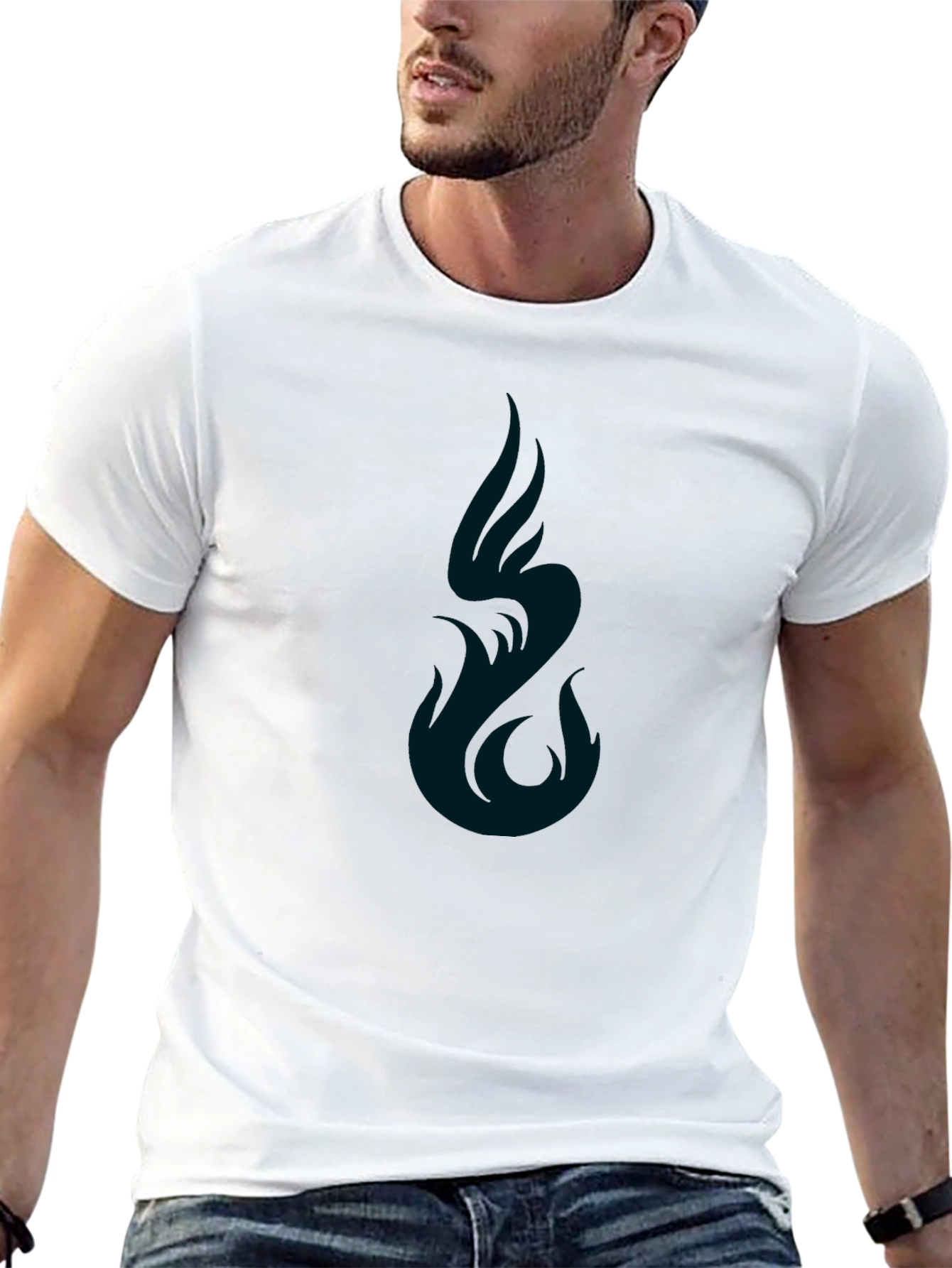 Mens Black Graphic Tee - Abstract Flame Design