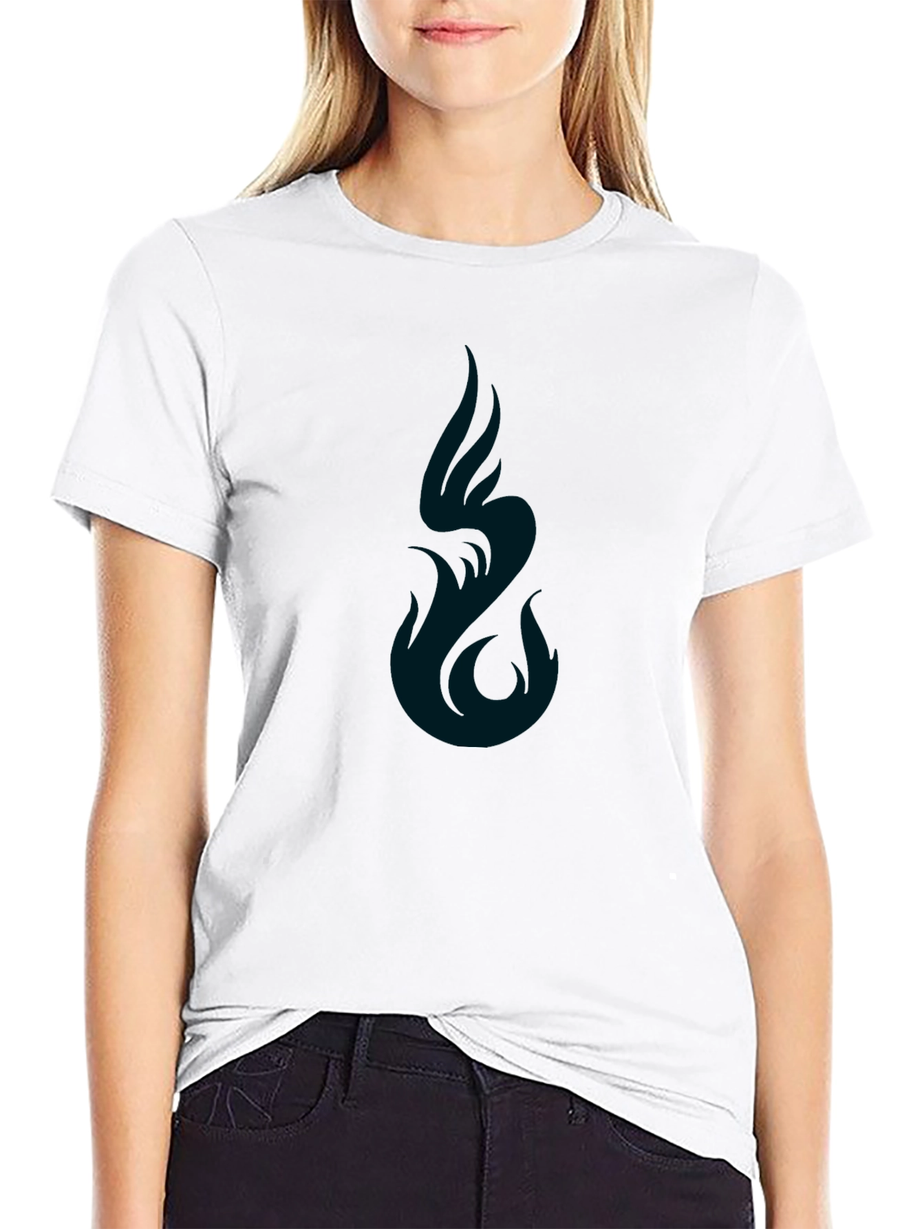 Mens Black Graphic Tee - Abstract Flame Design