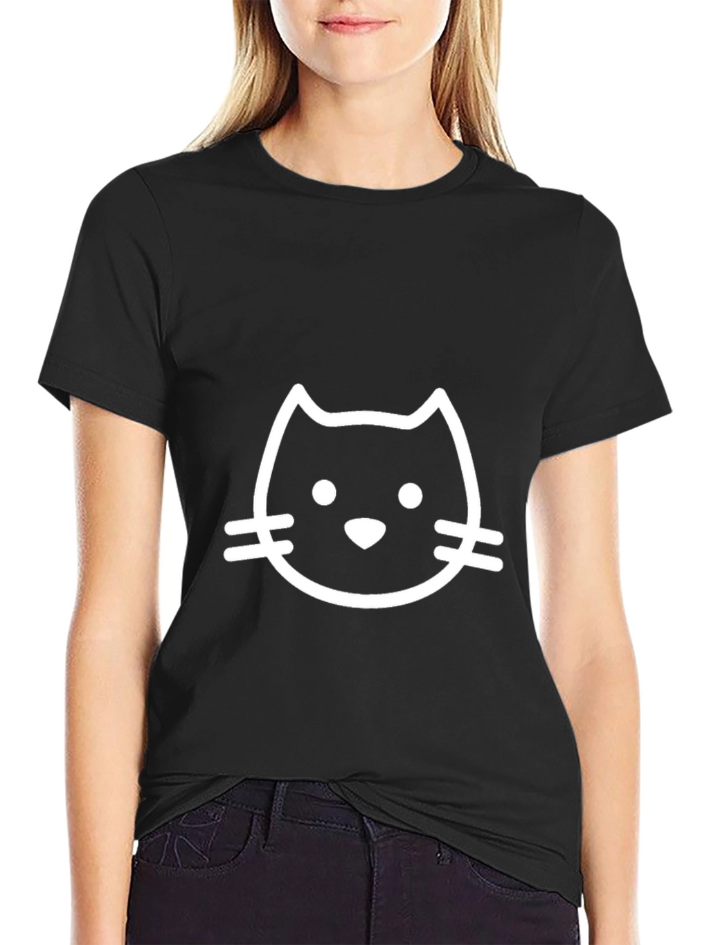 Black T-Shirt with Cute Cat Graphic