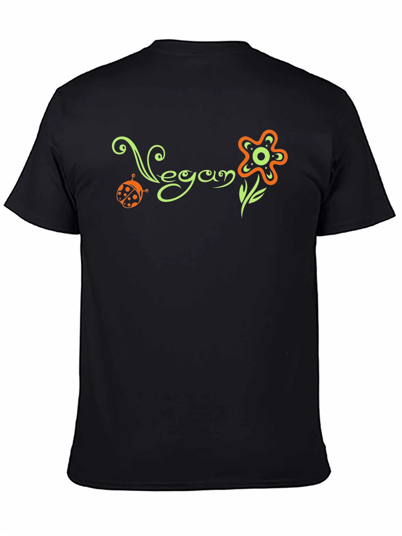 Vegan Flower Graphic Tee - Black Cotton T-Shirt