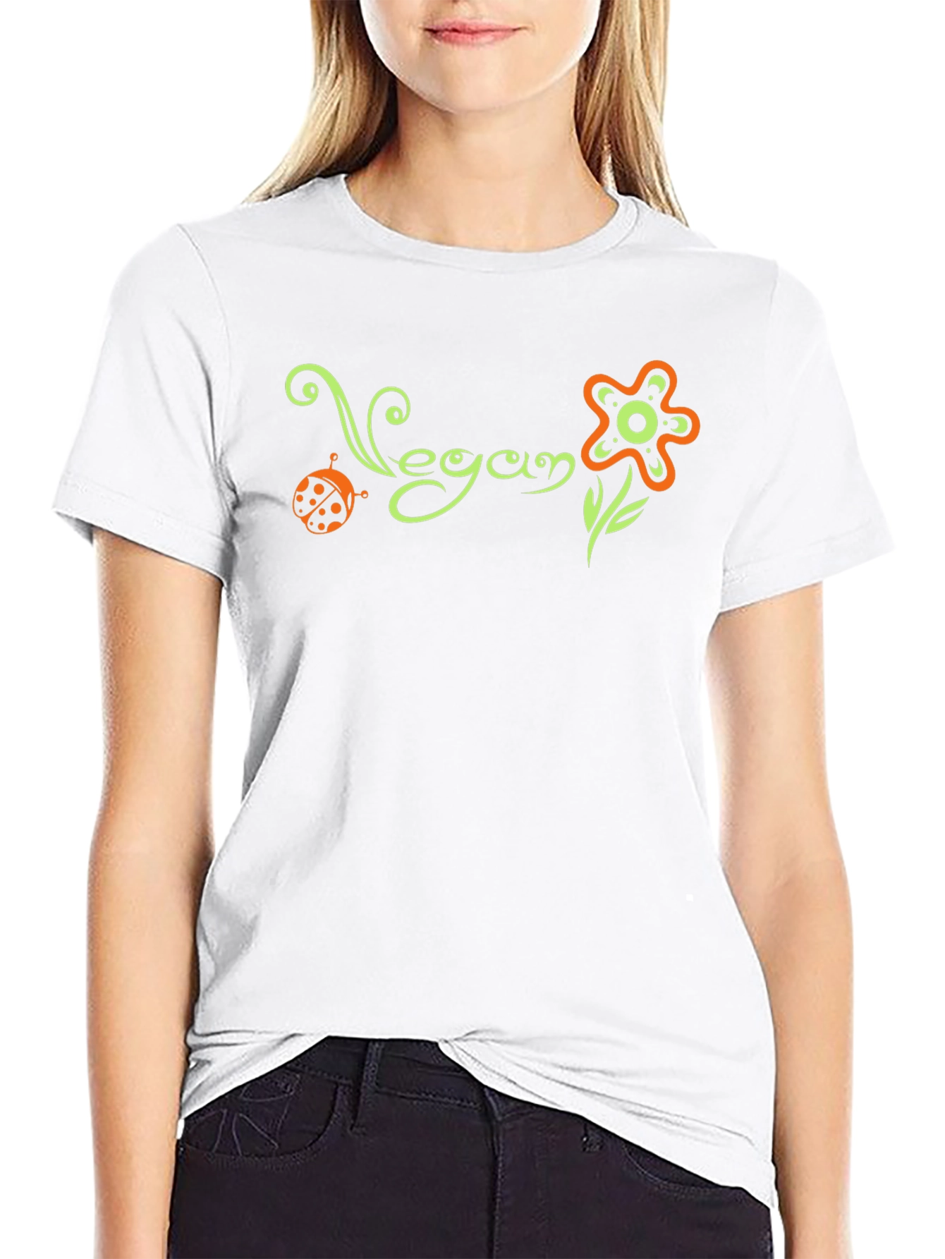 Vegan Flower Graphic Tee - Black Cotton T-Shirt
