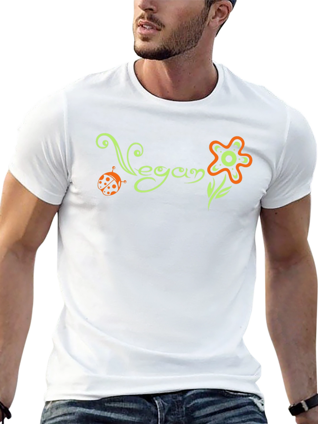 Vegan Flower Graphic Tee - Black Cotton T-Shirt