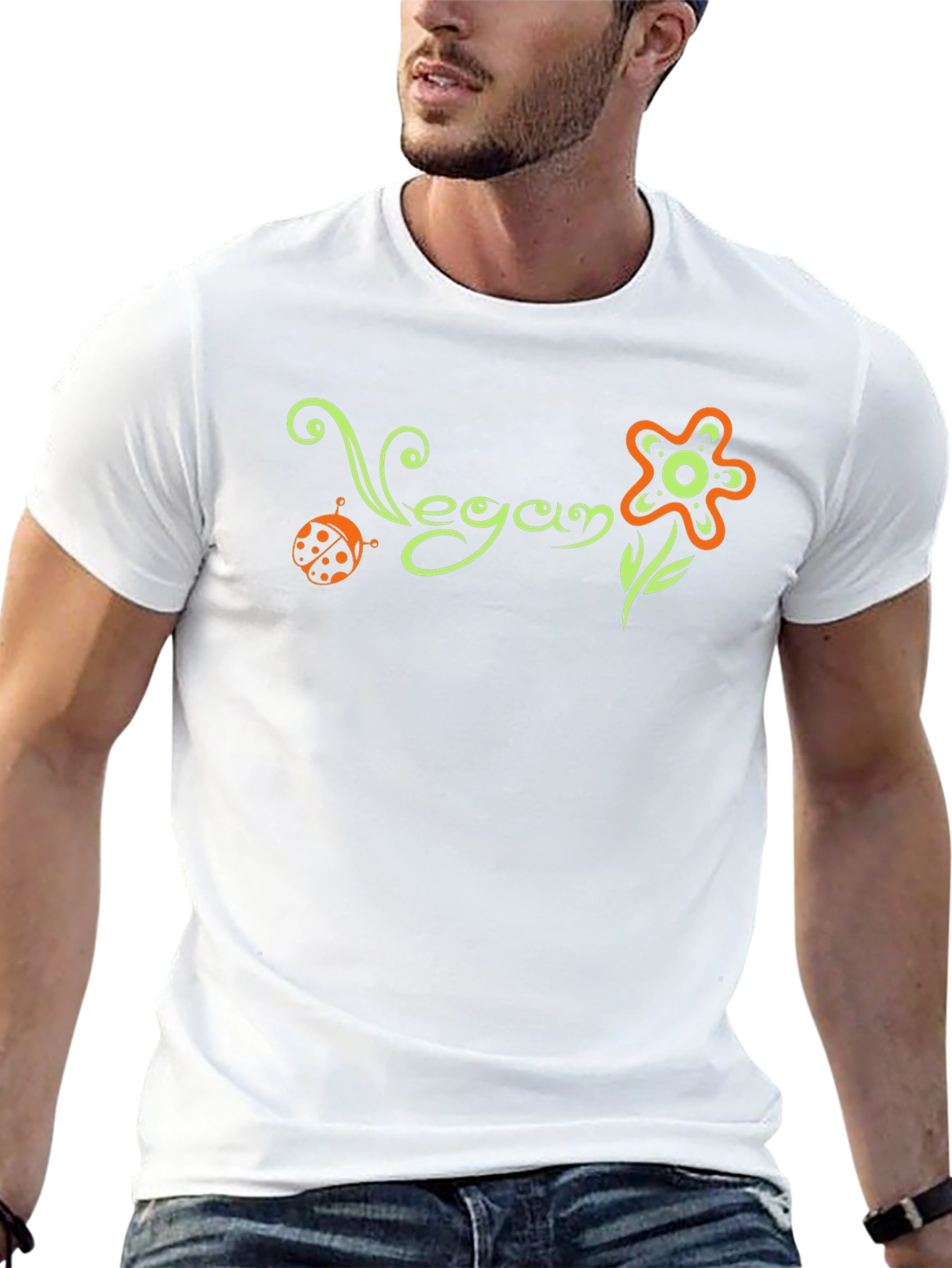 Vegan Flower Graphic Tee - Black Cotton T-Shirt