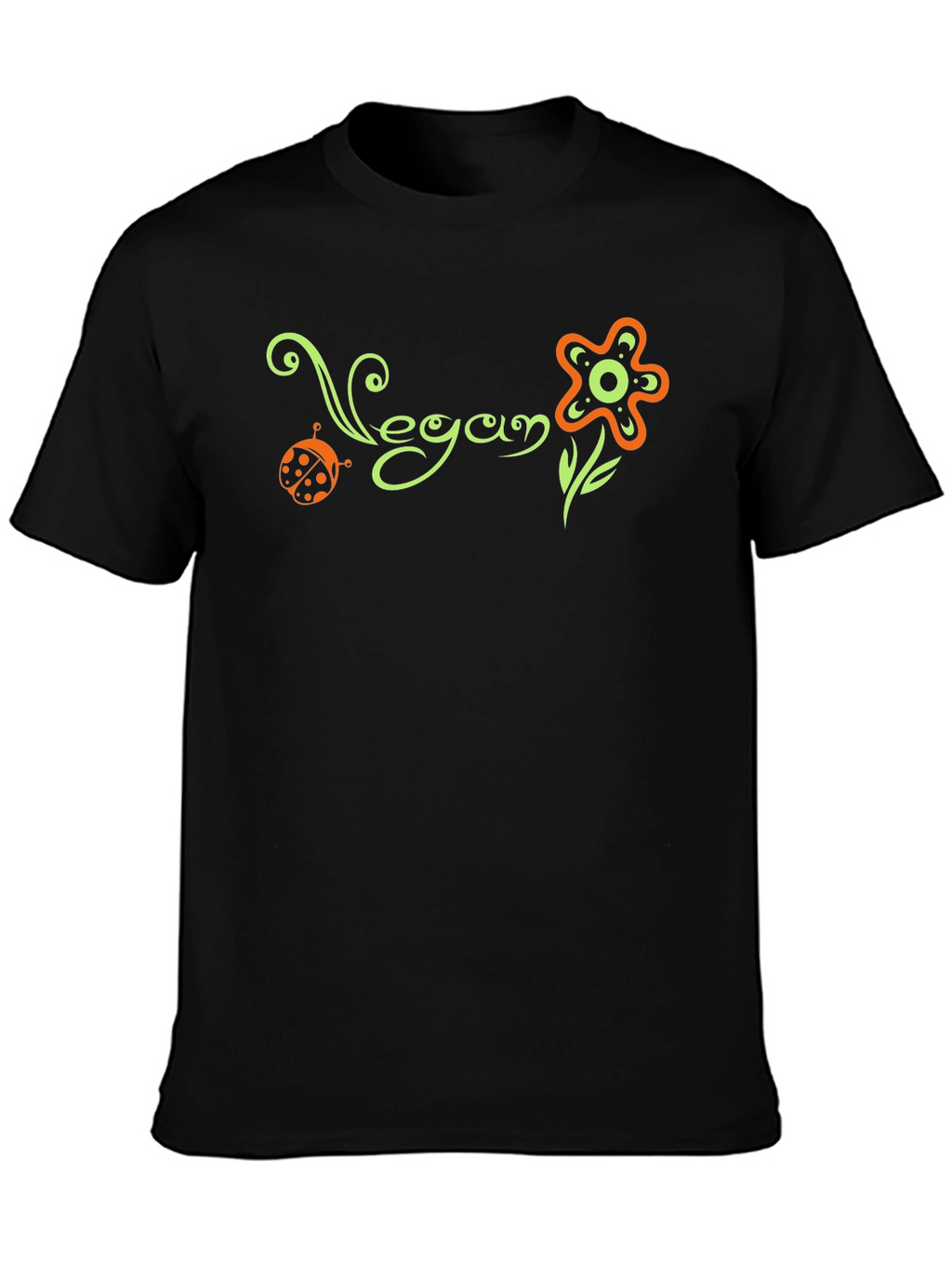 Vegan Flower Graphic Tee - Black Cotton T-Shirt