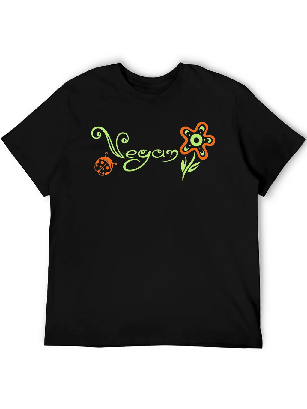 Vegan Flower Graphic Tee - Black Cotton T-Shirt