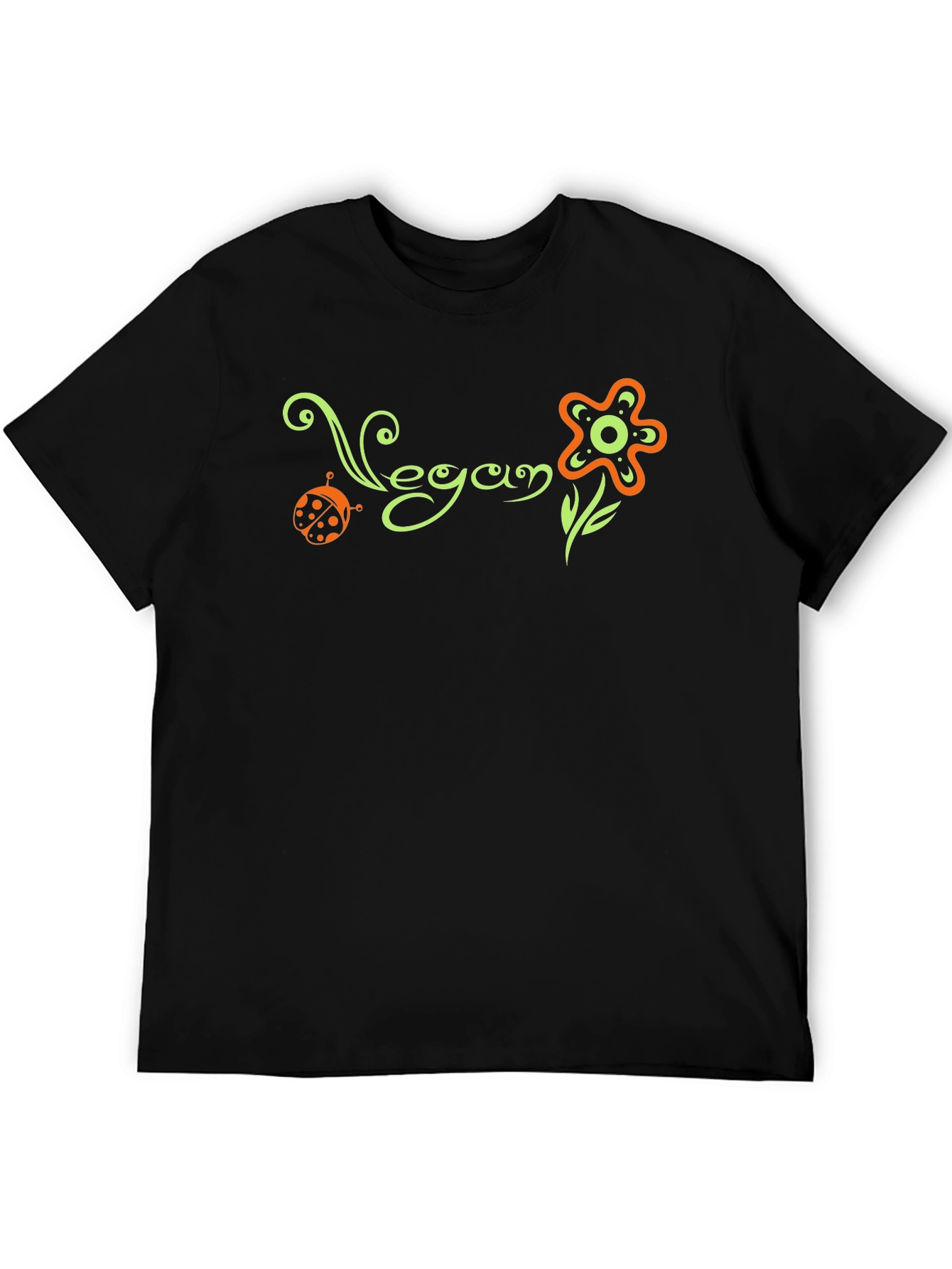 Vegan Flower Graphic Tee - Black Cotton T-Shirt