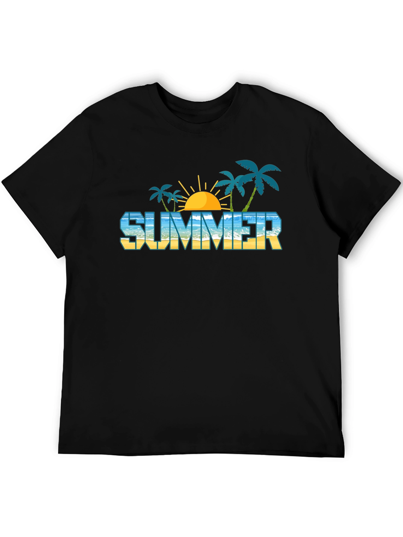 Summer Beach Graphic Black T-Shirt