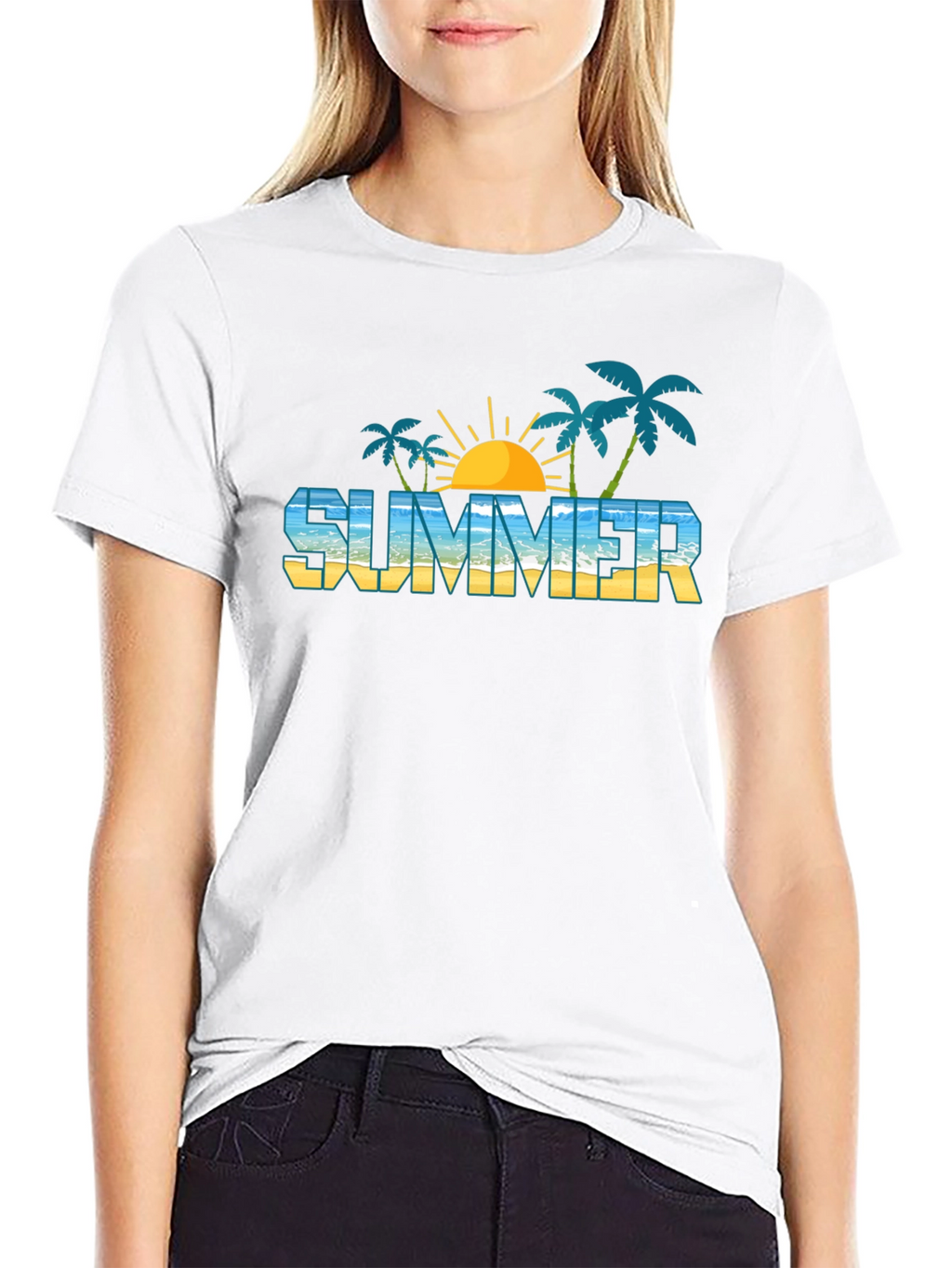Summer Beach Graphic Black T-Shirt