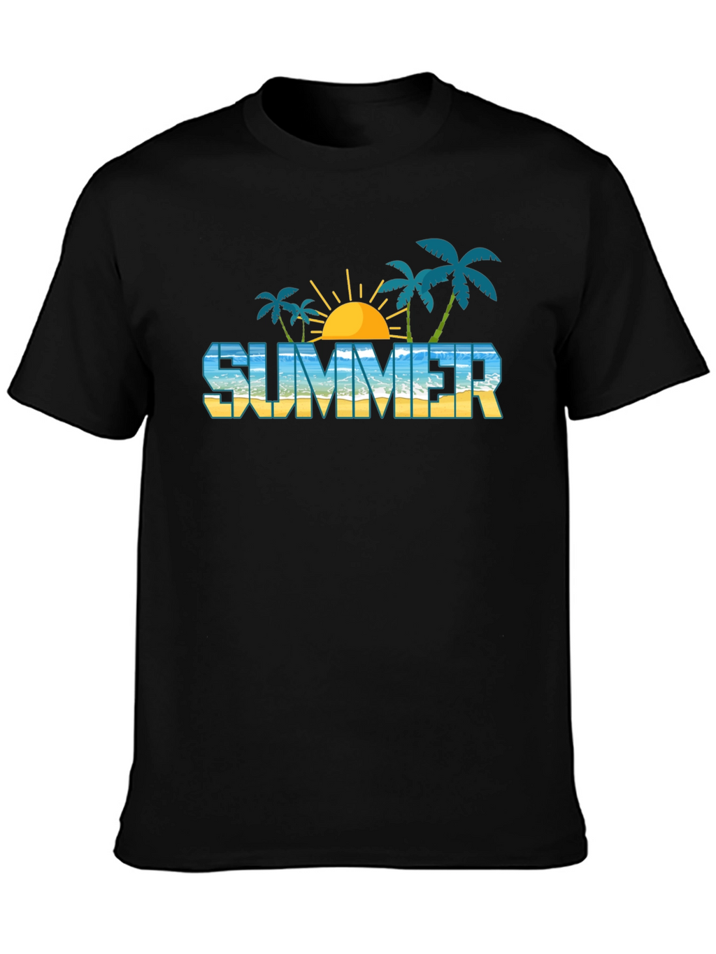 Summer Beach Graphic Black T-Shirt