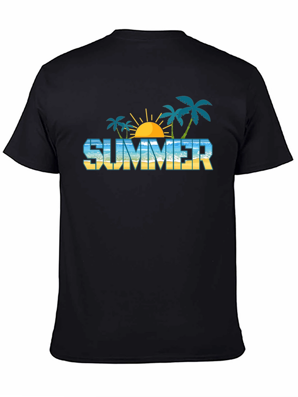 Summer Beach Graphic Black T-Shirt