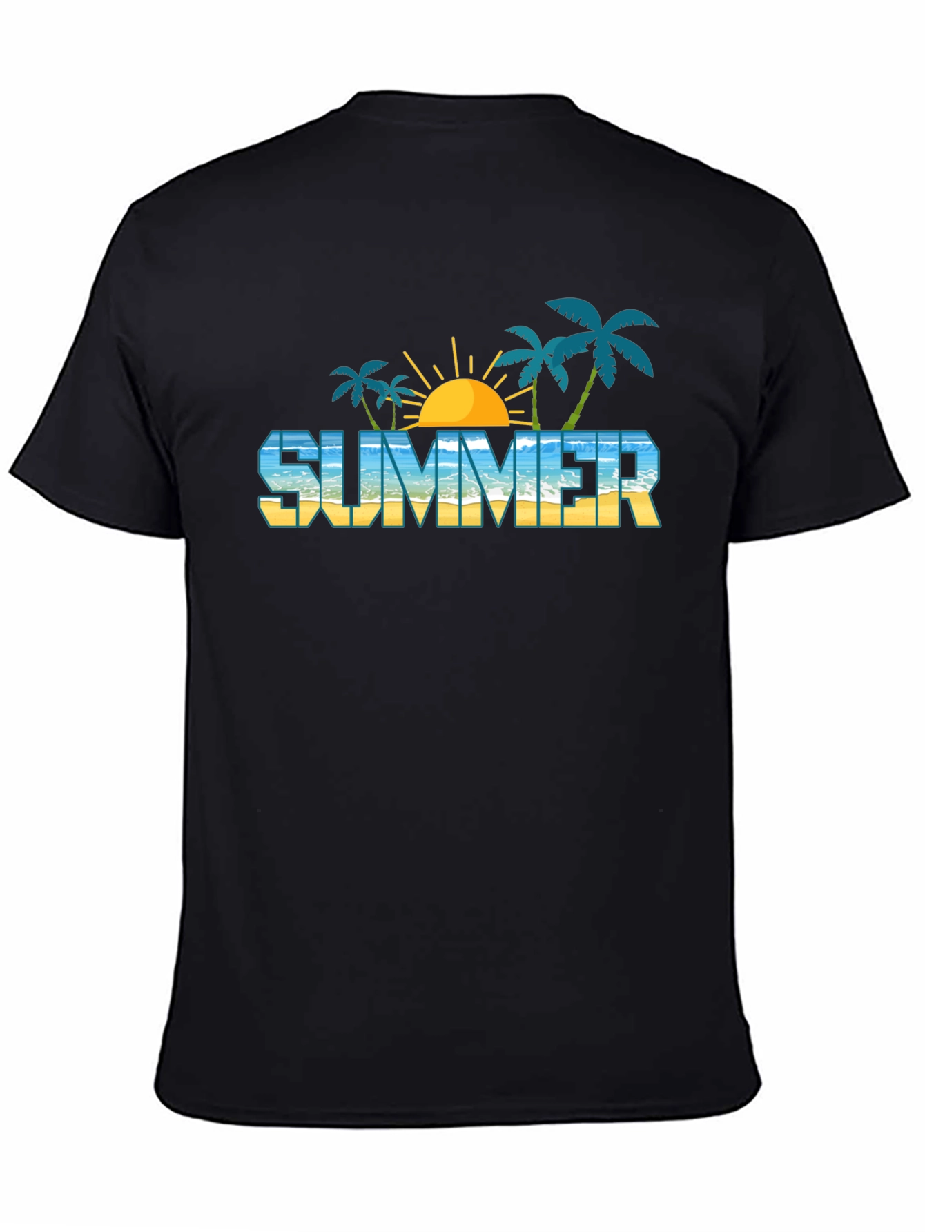Summer Beach Graphic Black T-Shirt
