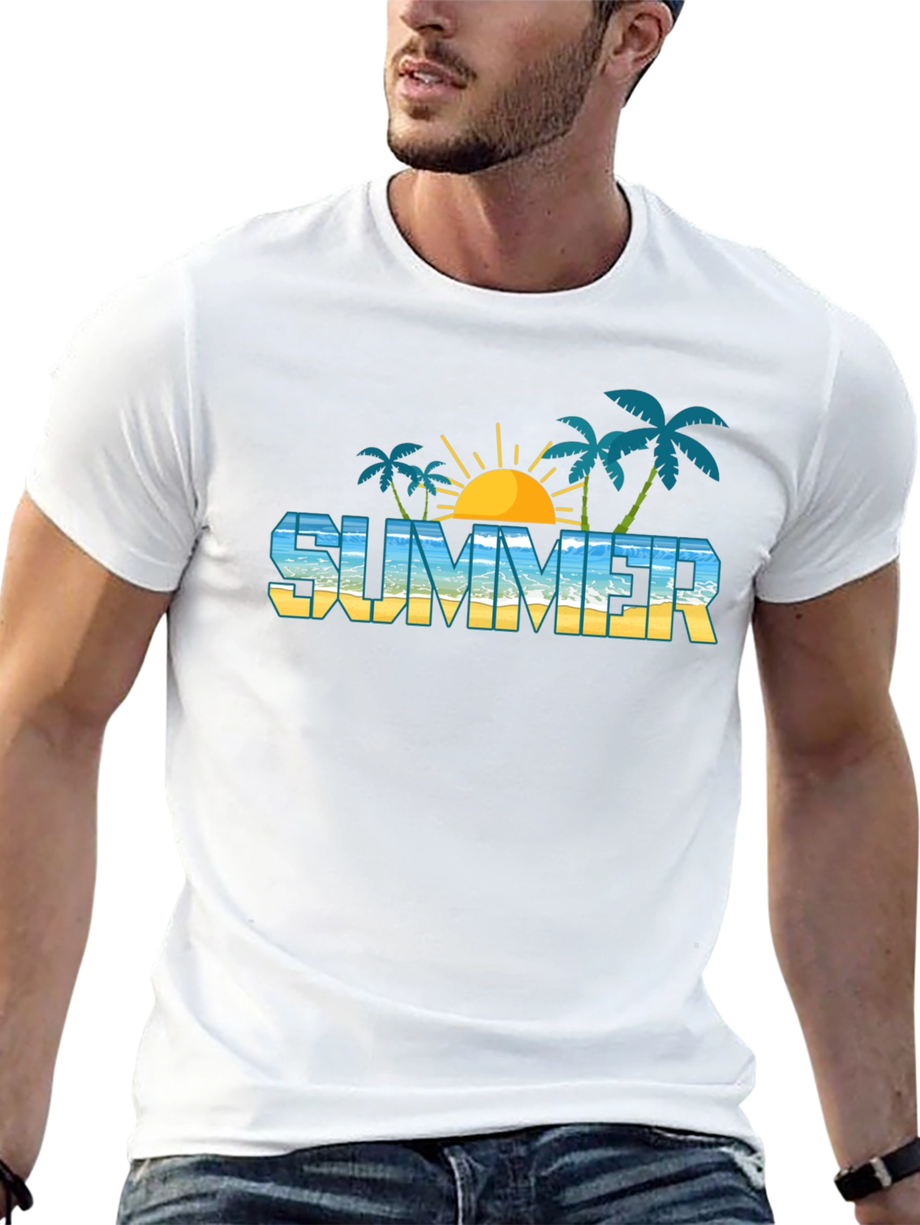Summer Beach Graphic Black T-Shirt