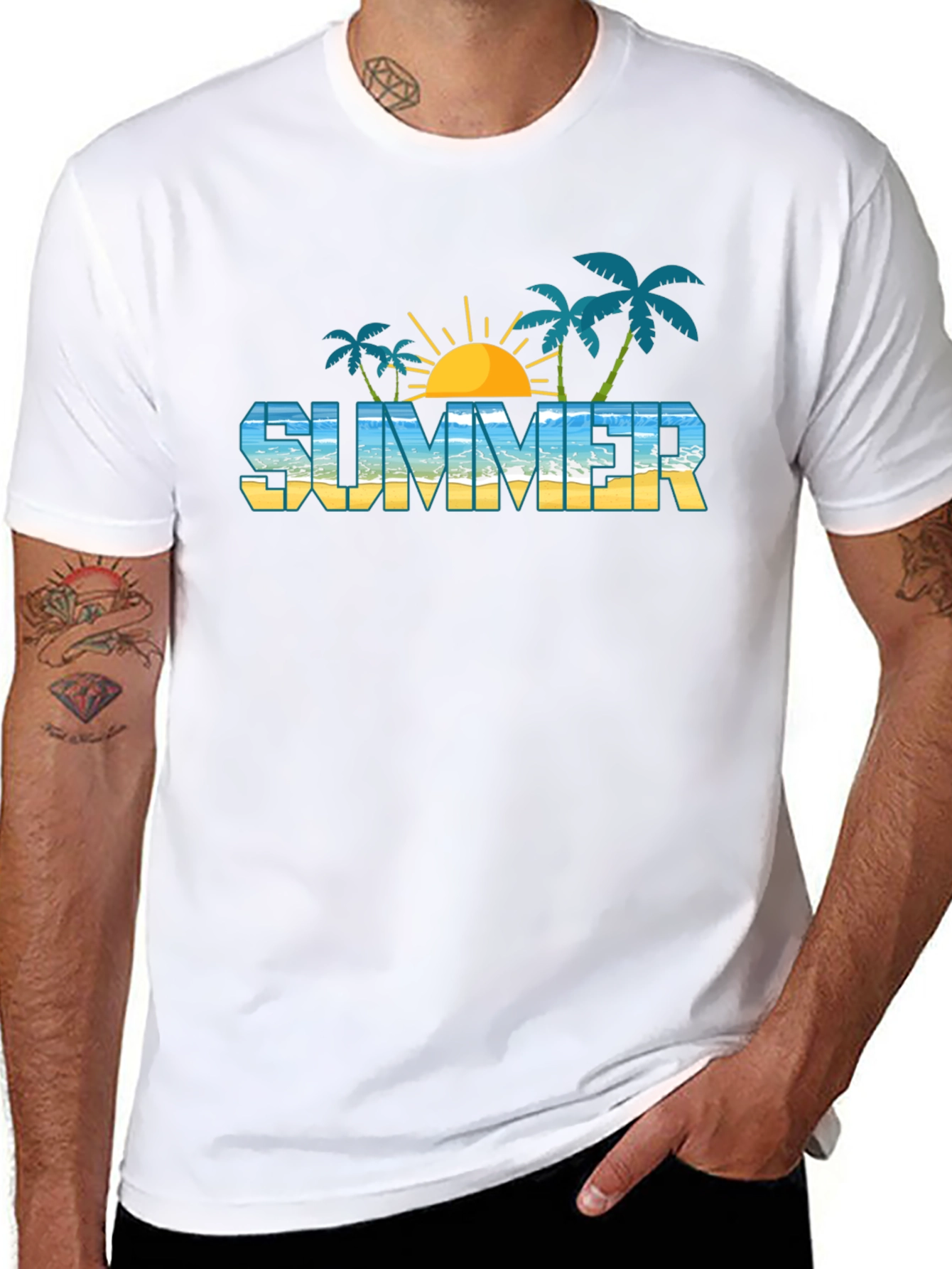 Summer Beach Graphic Black T-Shirt