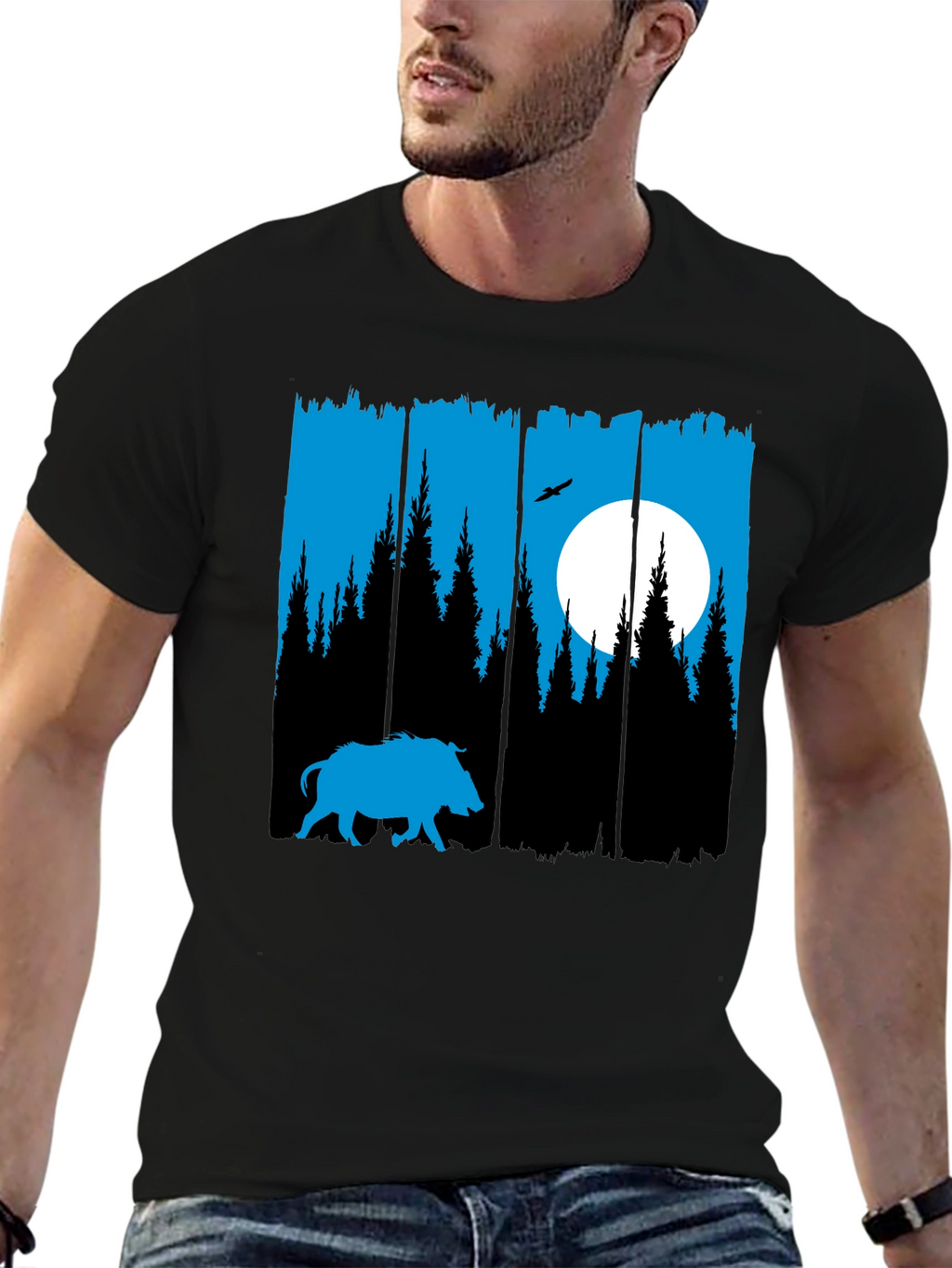 Nature Silhouette Tee: Boar Forest Moon