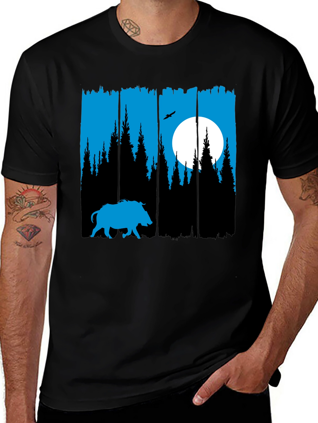 Nature Silhouette Tee: Boar Forest Moon