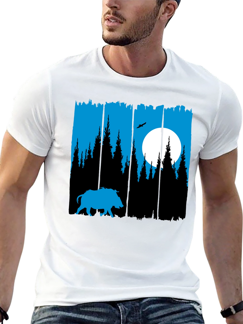 Nature Silhouette Tee: Boar Forest Moon