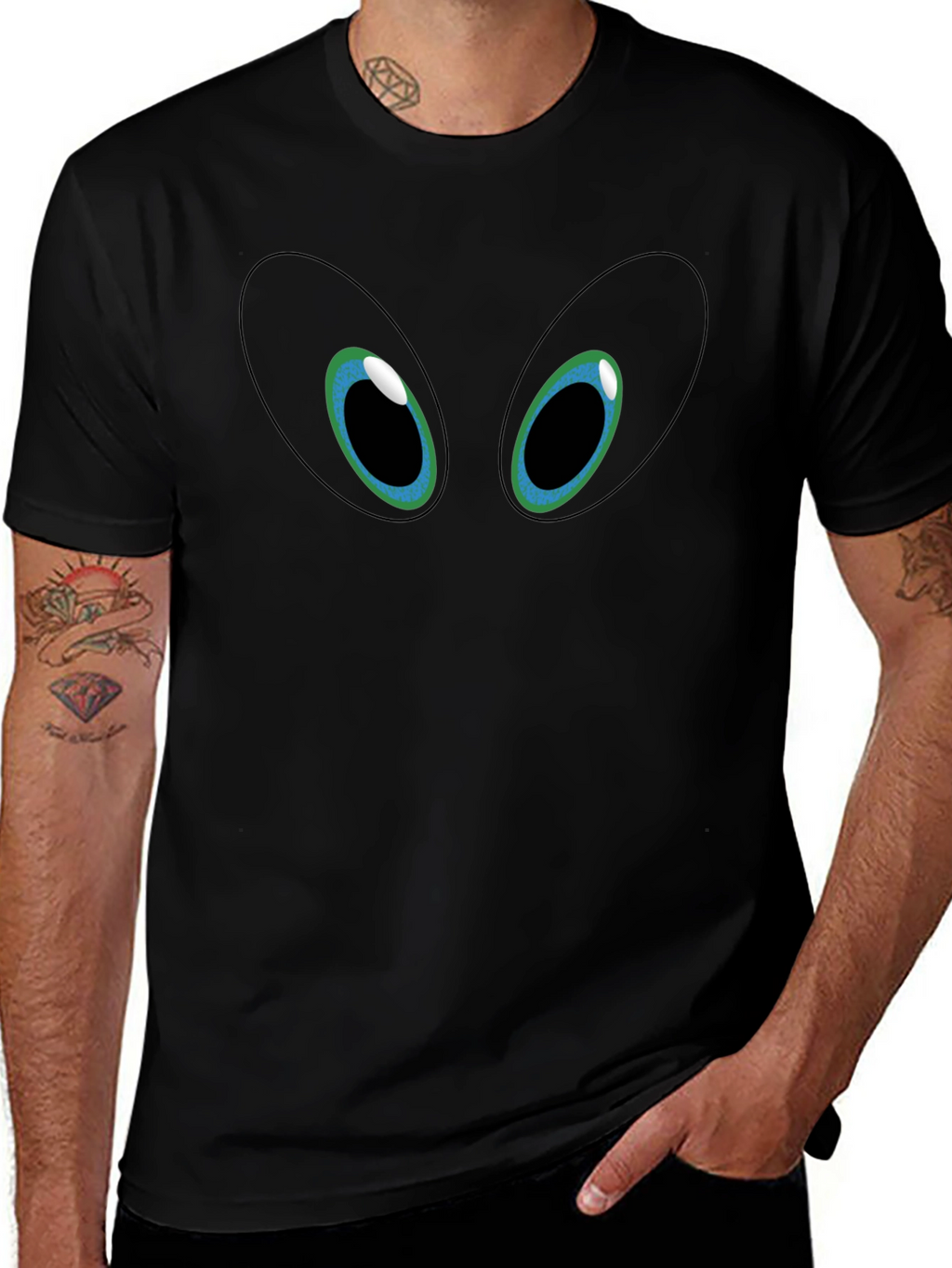 Mens Black Graphic Tee - Eyes Design