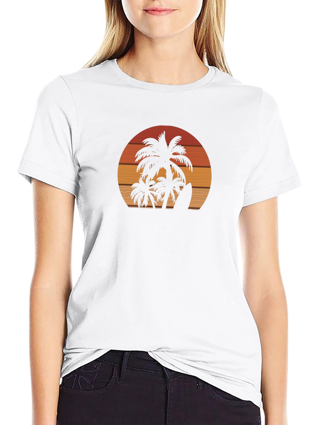 Sunset Palm Tree Surfboard Black Graphic T-Shirt