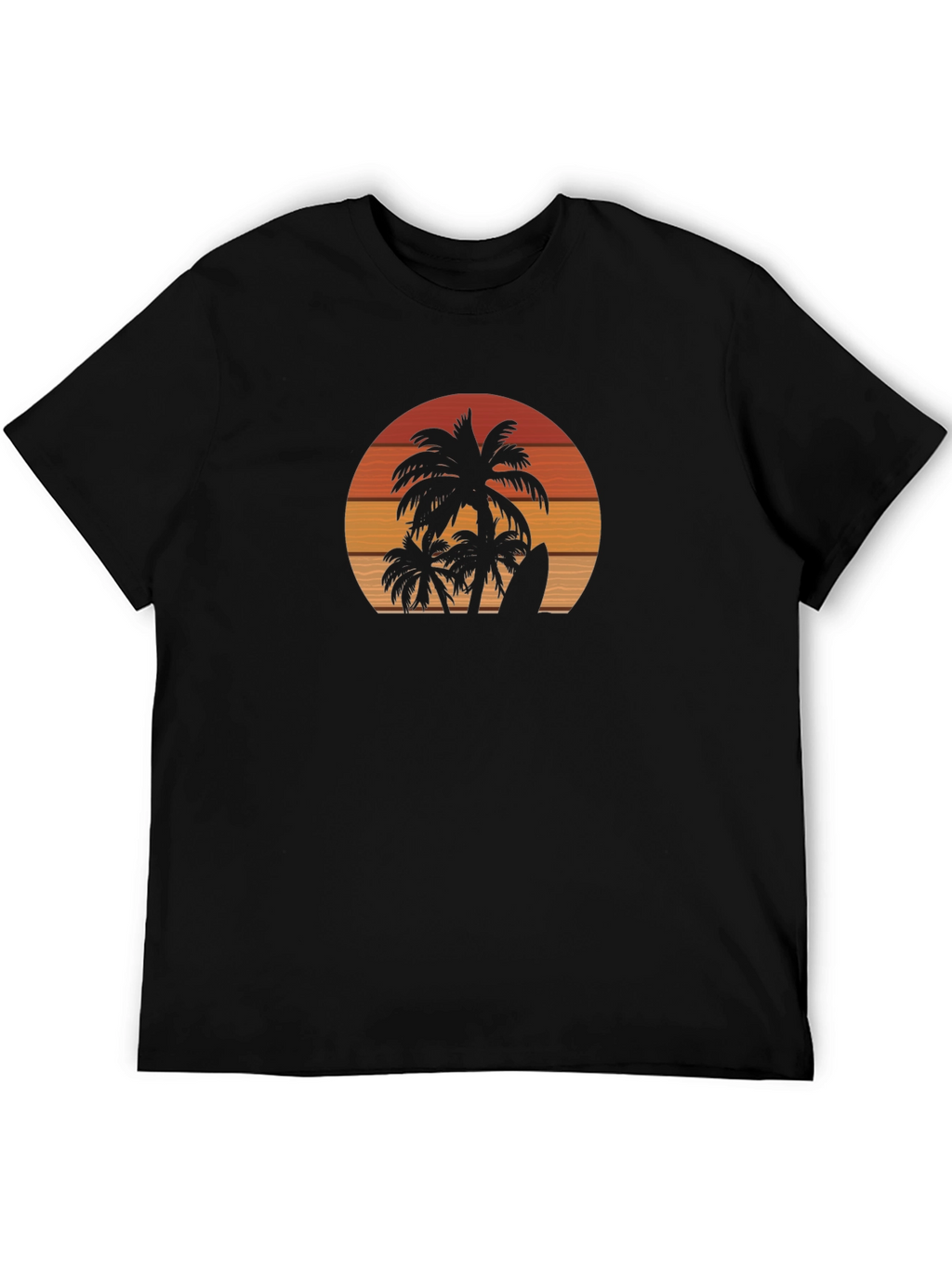 Sunset Palm Tree Surfboard Black Graphic T-Shirt
