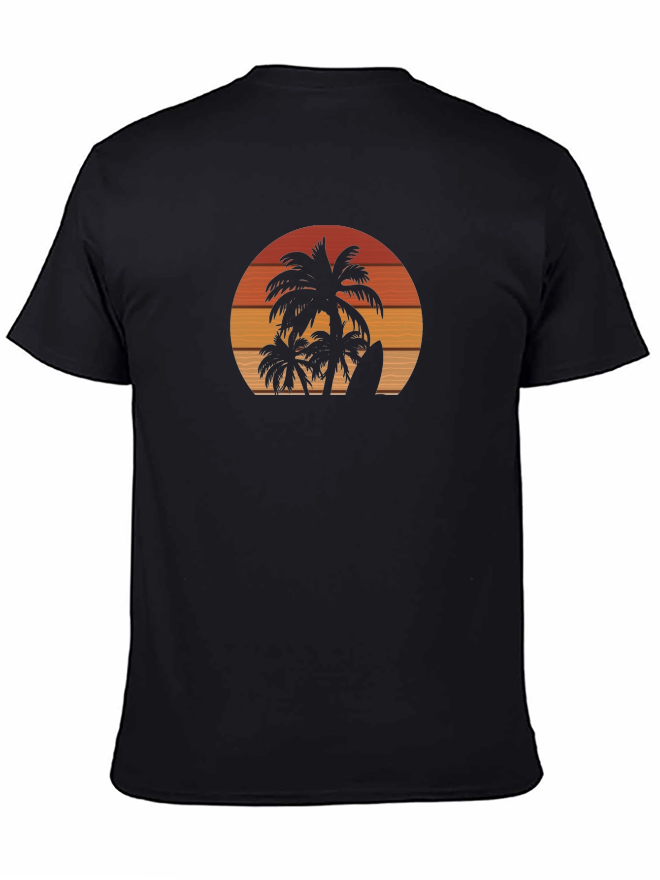 Sunset Palm Tree Surfboard Black Graphic T-Shirt