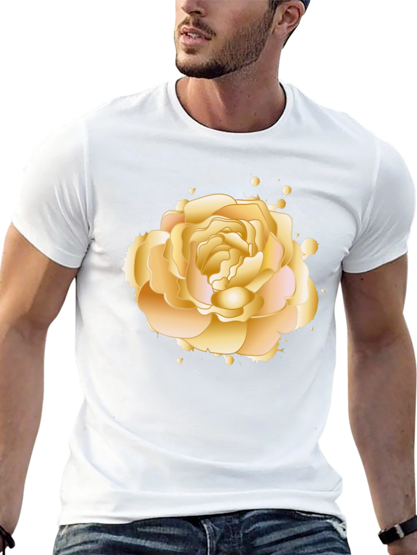 Golden Rose Graphic Tee - Elegant Floral Design